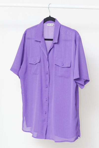 Cămașă Lavandă - 100% Mătase Naturală Creponată L/XL