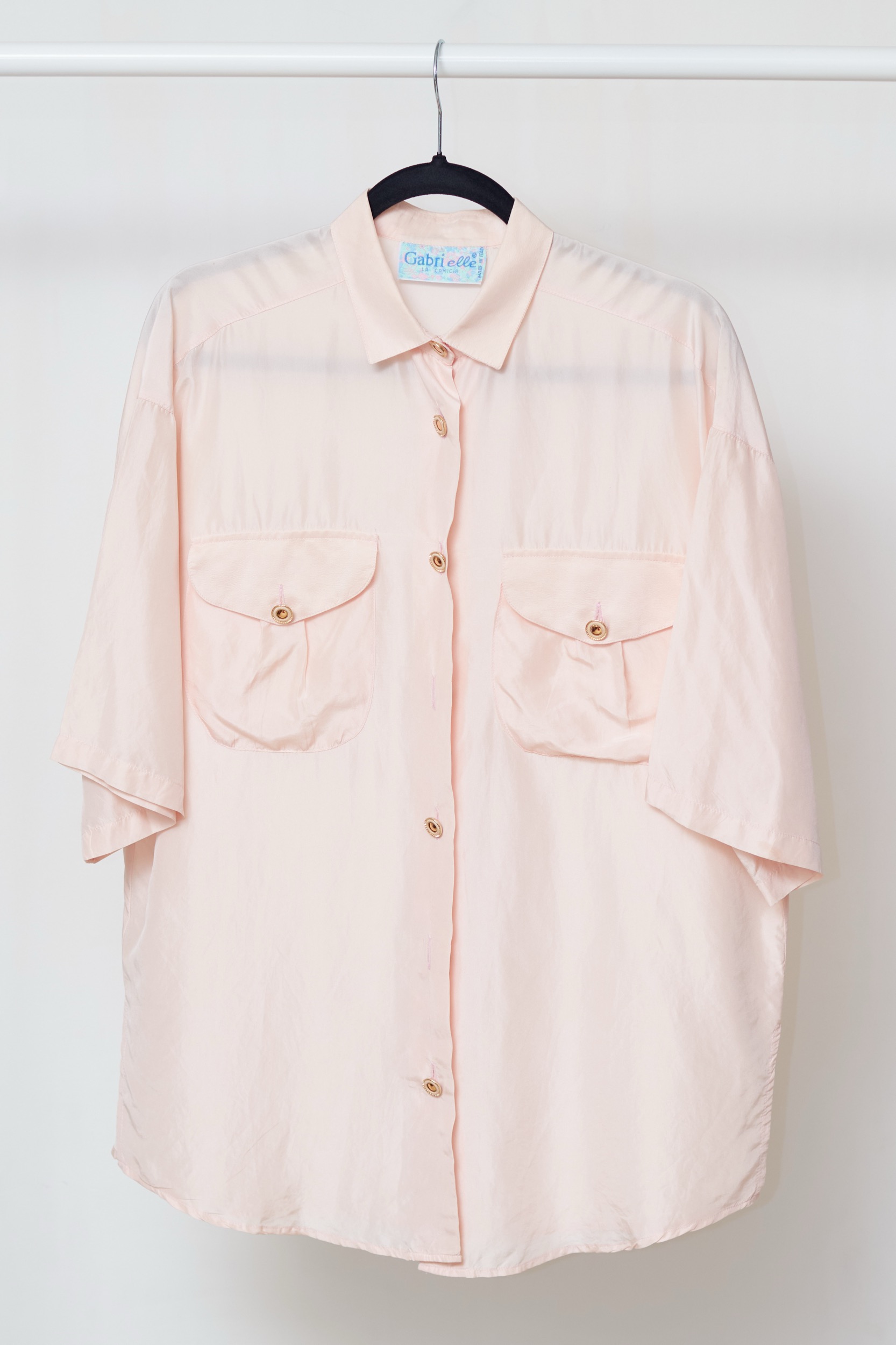 Cămașă Vintage Gabrielle – 100% Mătase Naturală, Roz Pal, L/XL