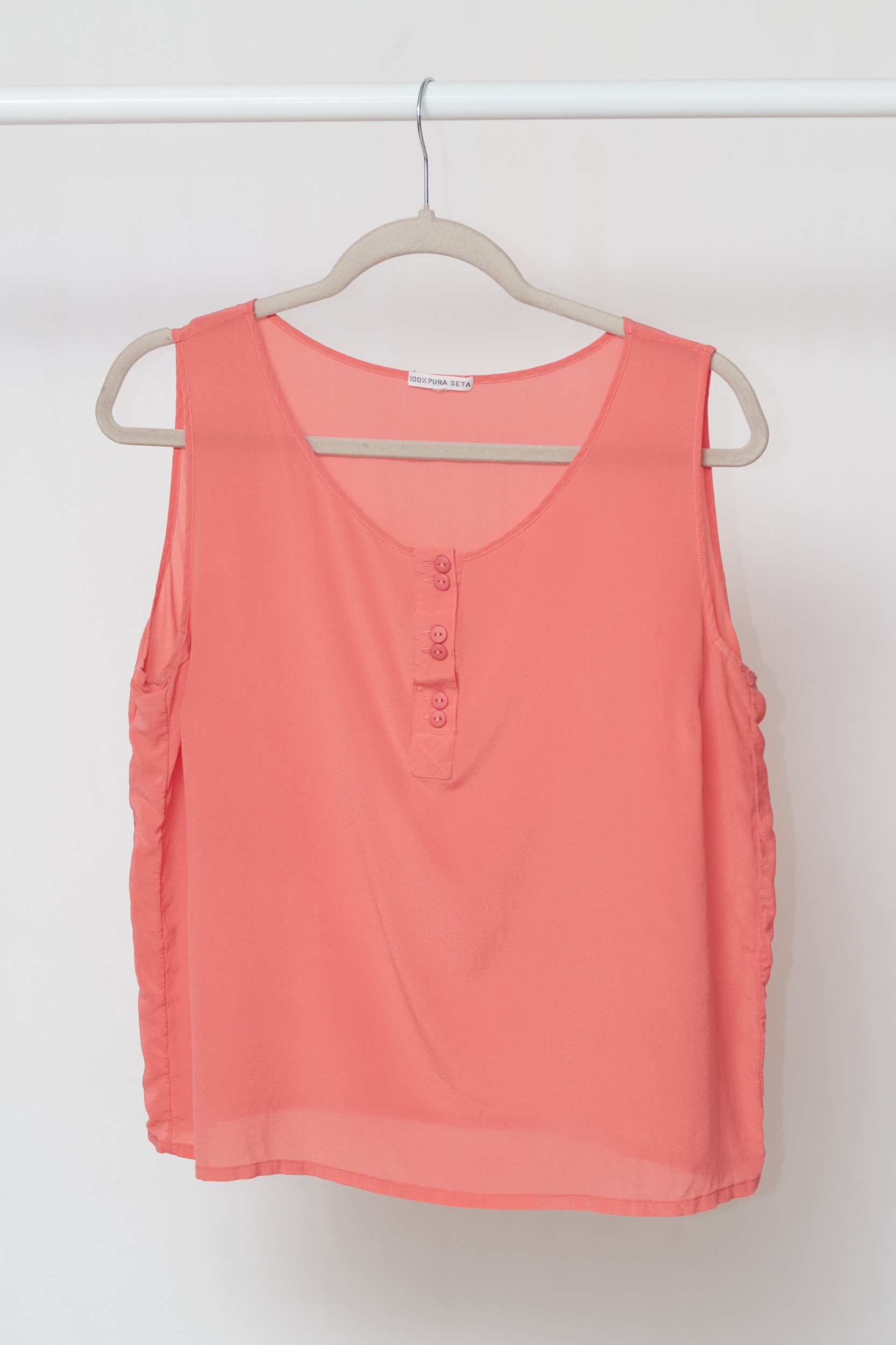 Top Minimalist Roz Piersică – 100% Mătase Naturală, M/L