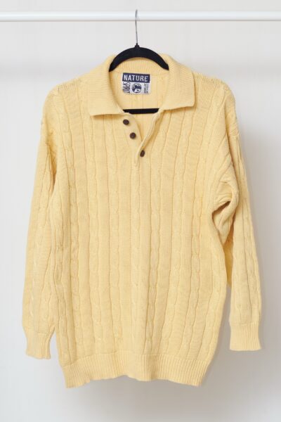 Pulover Vintage în Stil Polo – Bumbac Texturat Vanilla (Nature Spirit) L/XL