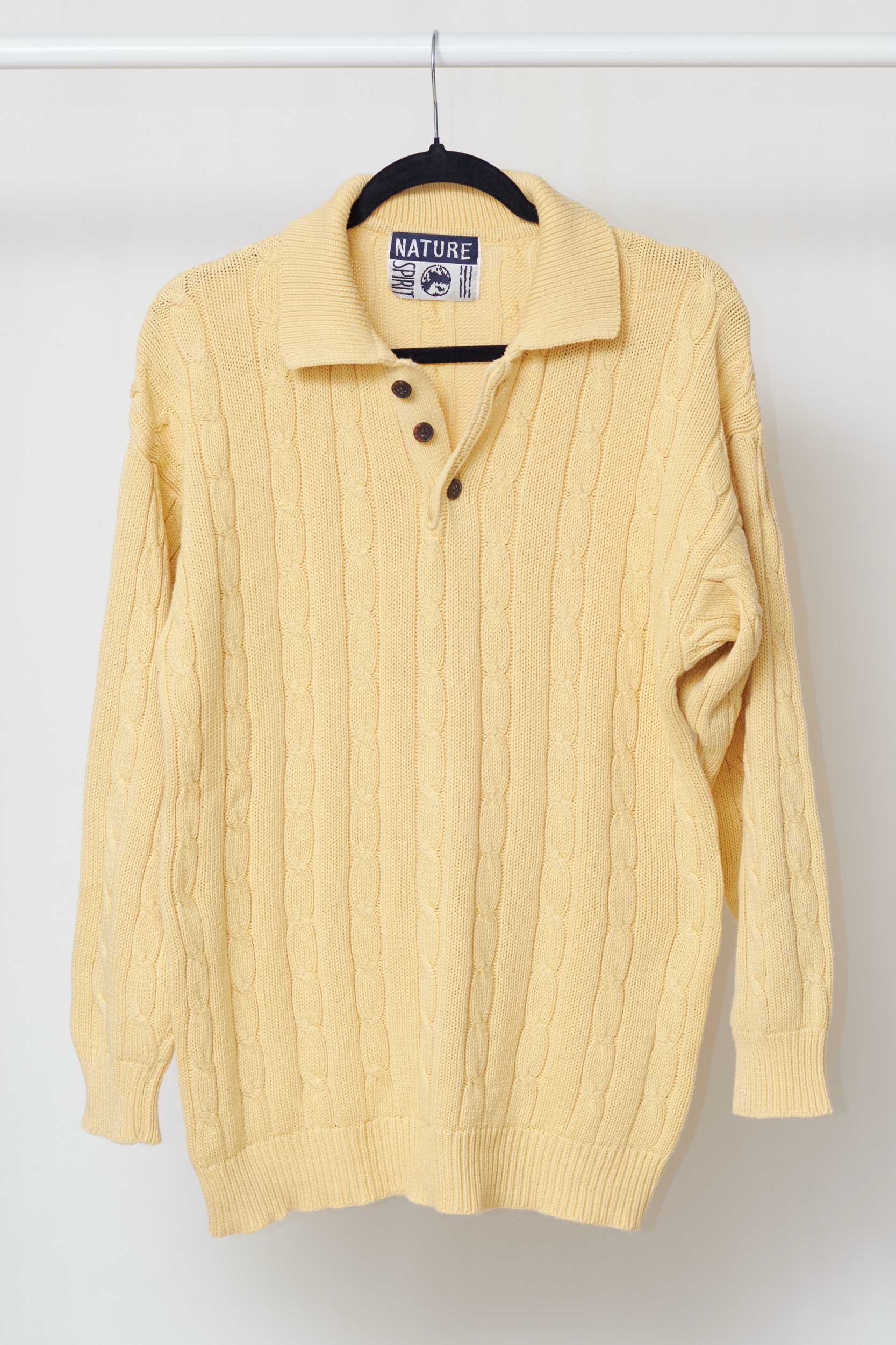 Pulover Vintage în Stil Polo – Bumbac Texturat Vanilla (Nature Spirit) L/XL