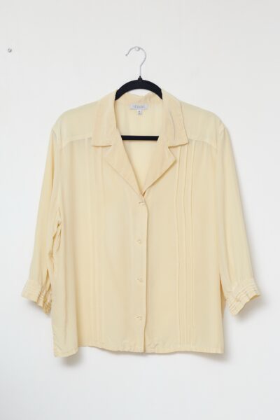 Cămașă Galben Pai Nixmar din 100% Mătase Naturală – Detalii Plisate și Croială Lejeră, 40/L-XL