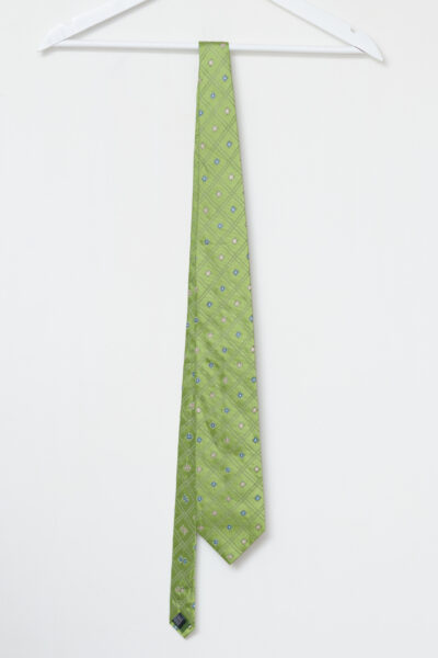 Cravată vintage din mătase verde iarbă print geometric Gilberto