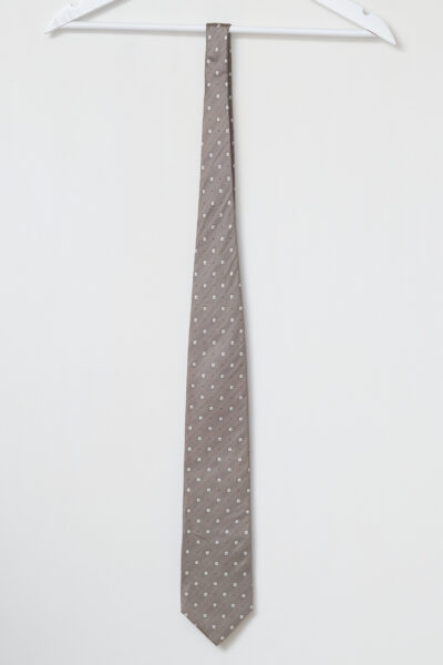 Cravată vintage din mătase Gri Imprimeu Geometric