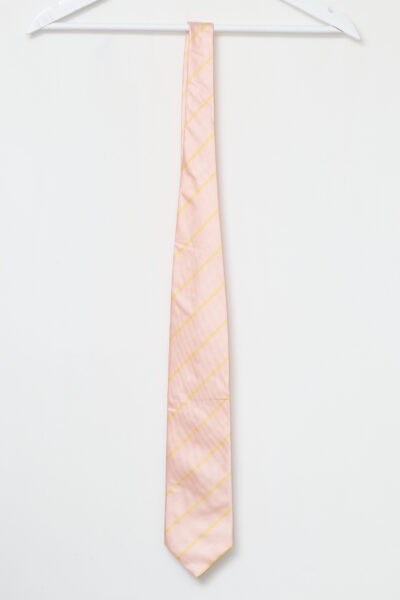 Cravată vintage Roda din mătase Roz cu dungi galben/alb