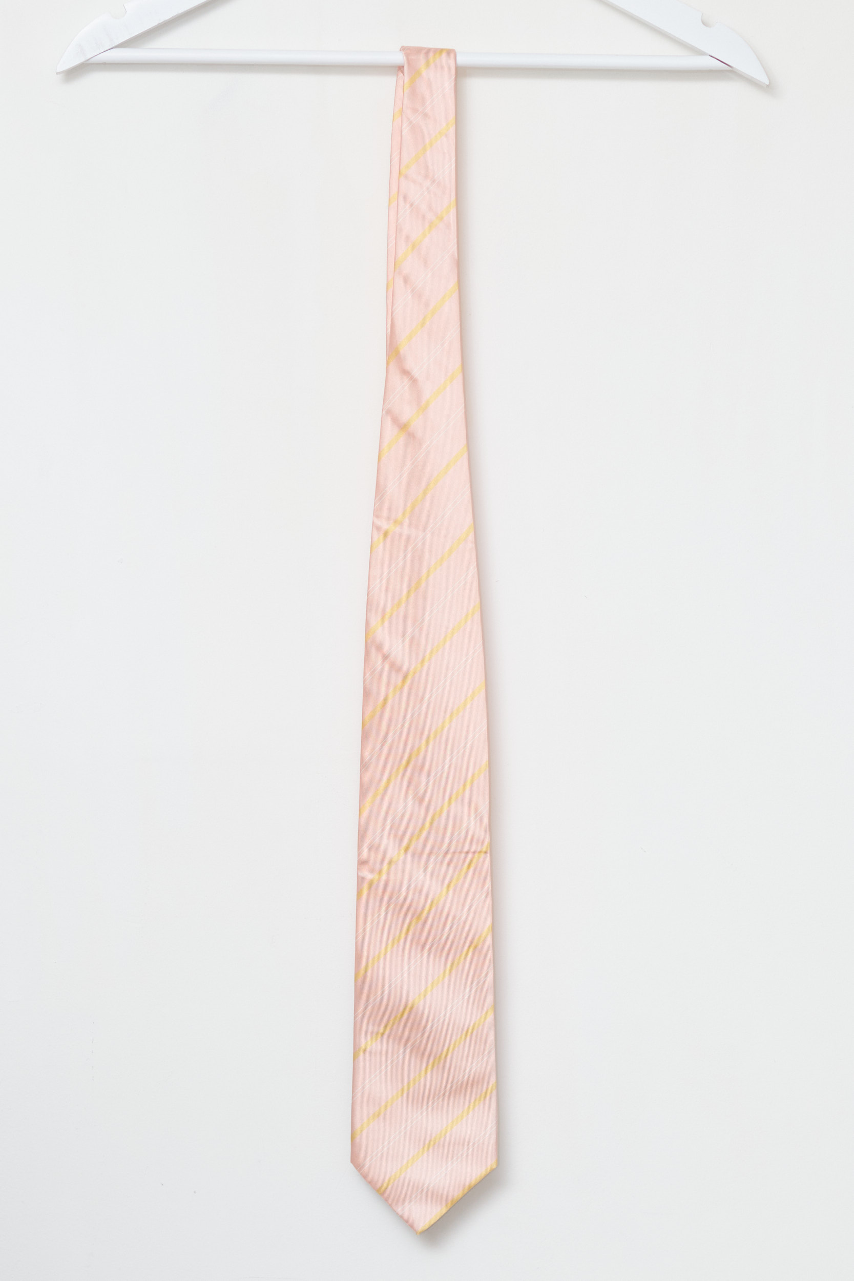 Cravată vintage Roda din mătase Roz cu dungi galben/alb