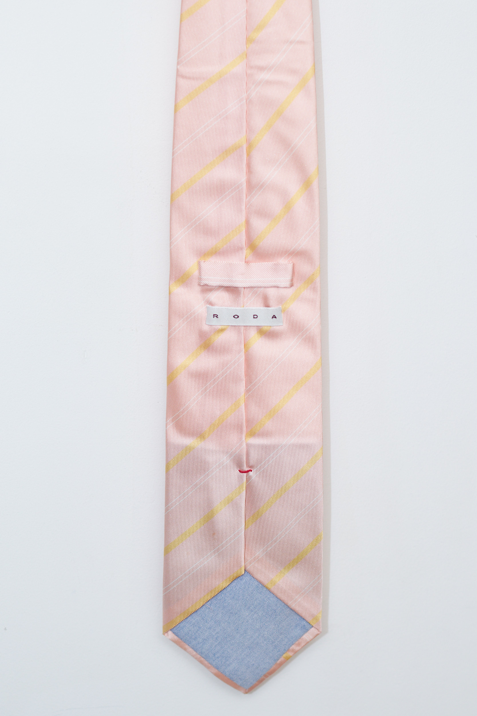 Cravată vintage Roda din mătase Roz cu dungi galben/alb - imagine 3
