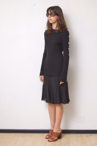 Pulover GUESS Los Angeles – Tricot Reiat Negru cu Nasturi Laterali S/M