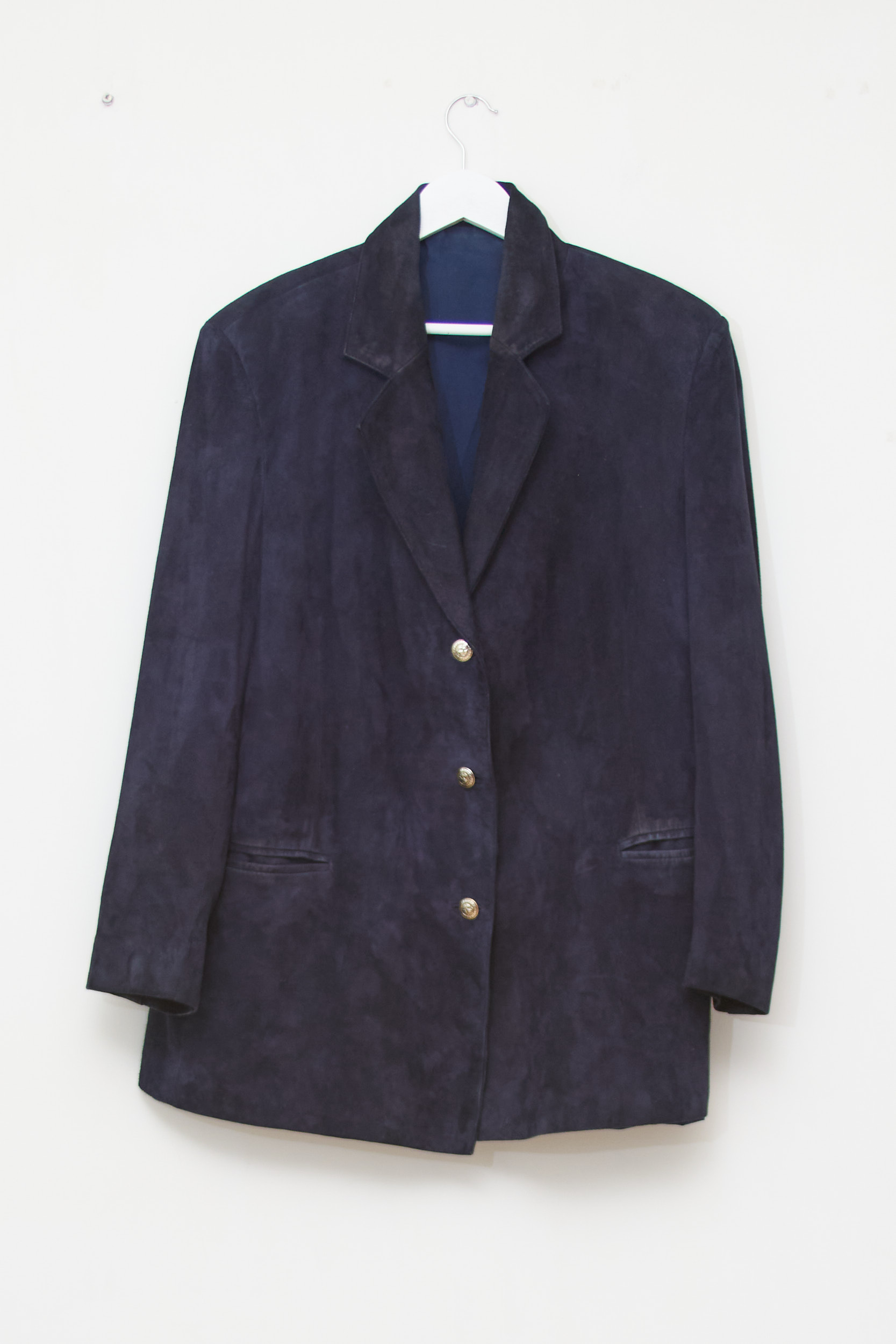Sacou Vintage din Piele Întoarsă (Suede) – Bleumarin închis - L - imagine 3