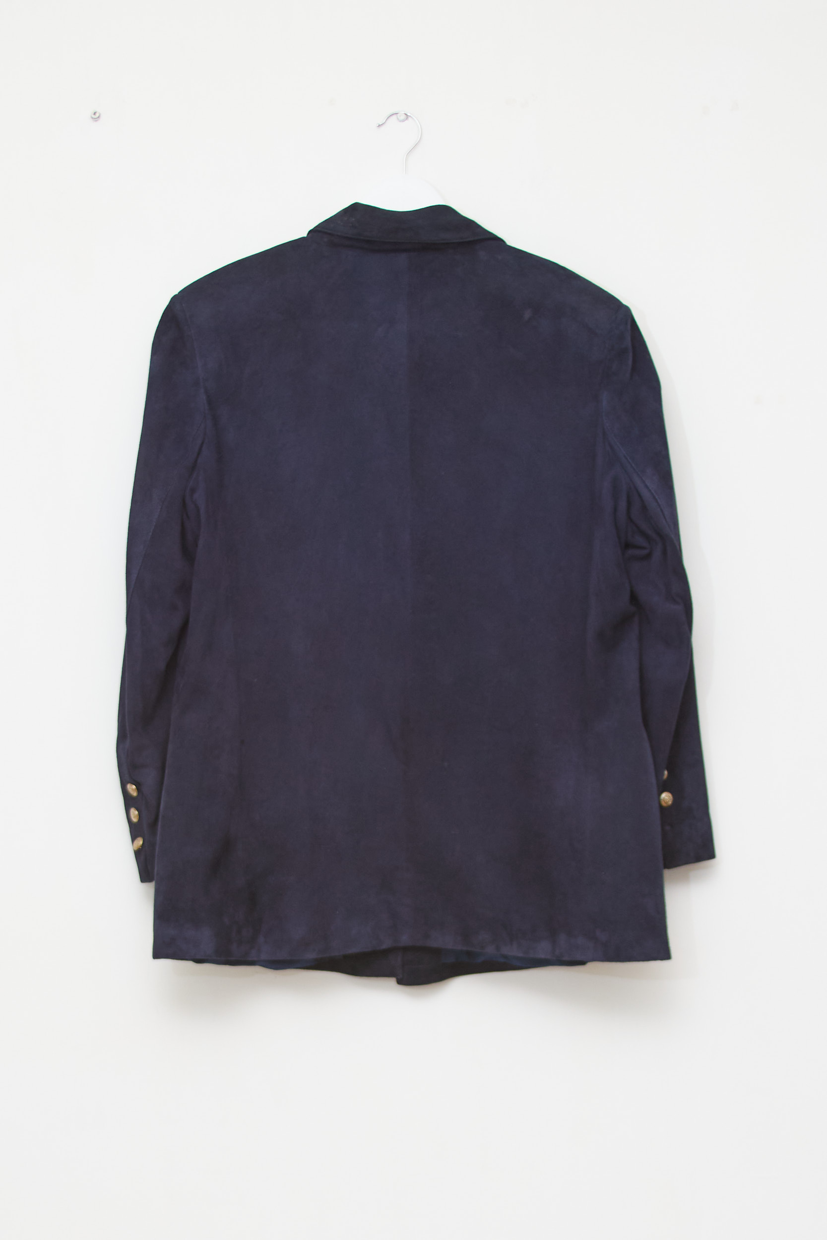 Sacou Vintage din Piele Întoarsă (Suede) – Bleumarin închis - L - imagine 2
