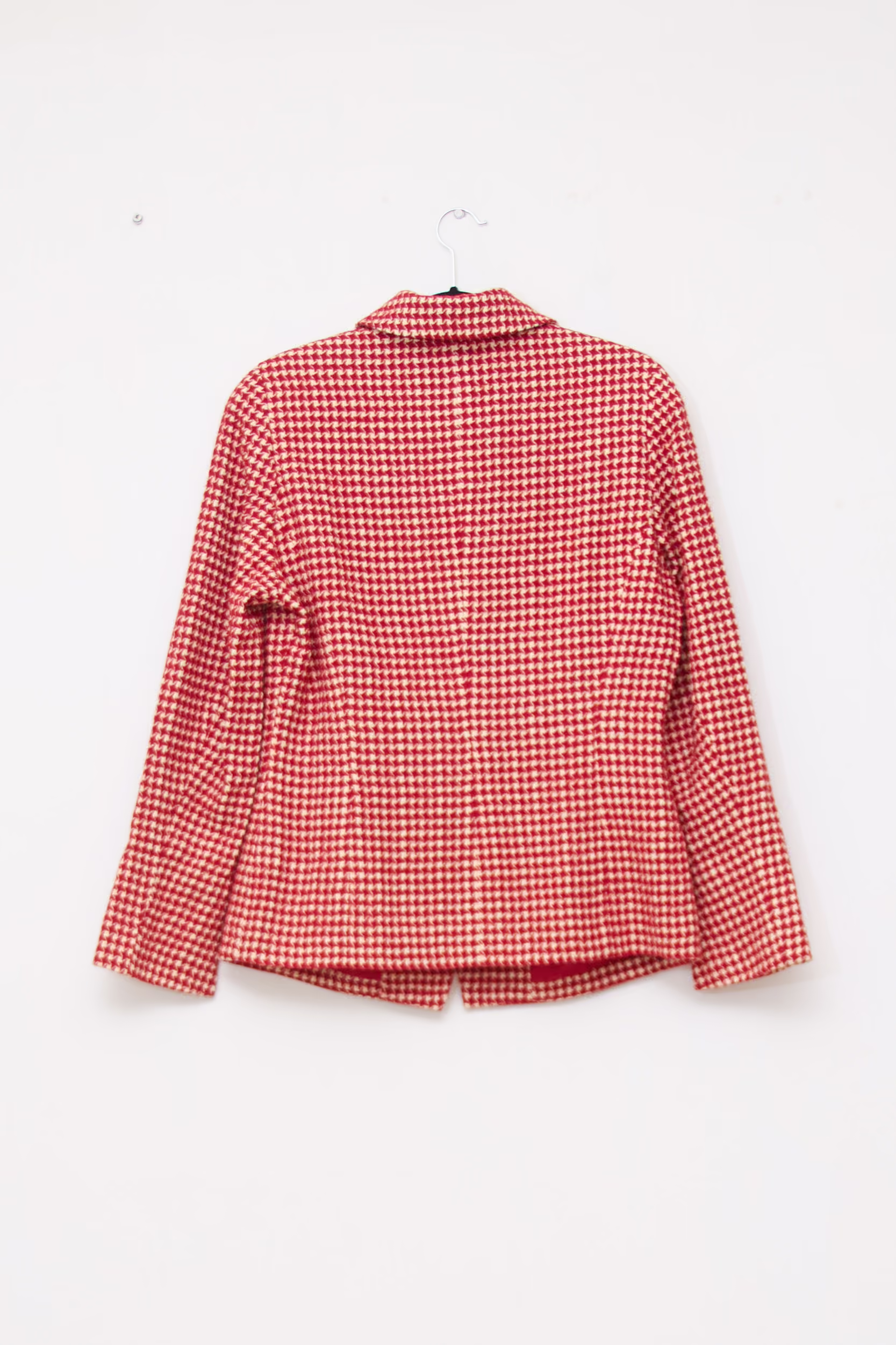 Sacou Elegance din mix de lână virgină– Imprimeu Houndstooth Roșu/Alb - L - imagine 4