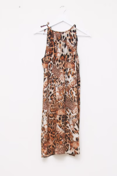 Rochie Halter din Mătase Naturală – kitty print - S