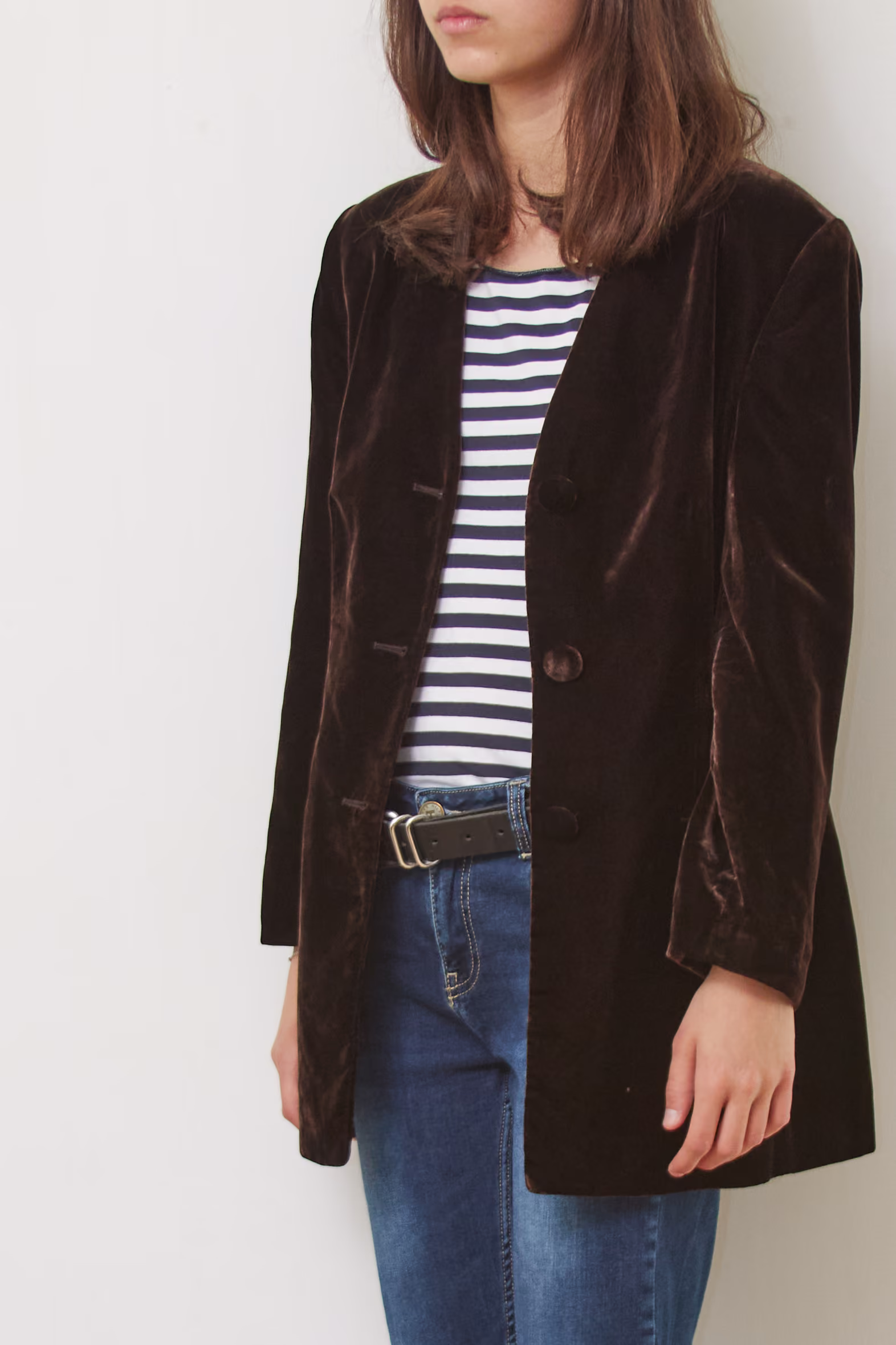 Sacou Vintage Luisa Spagnoli din Catifea Premium de Viscoză Maro Ciocolatiu, Mărime M - imagine 6