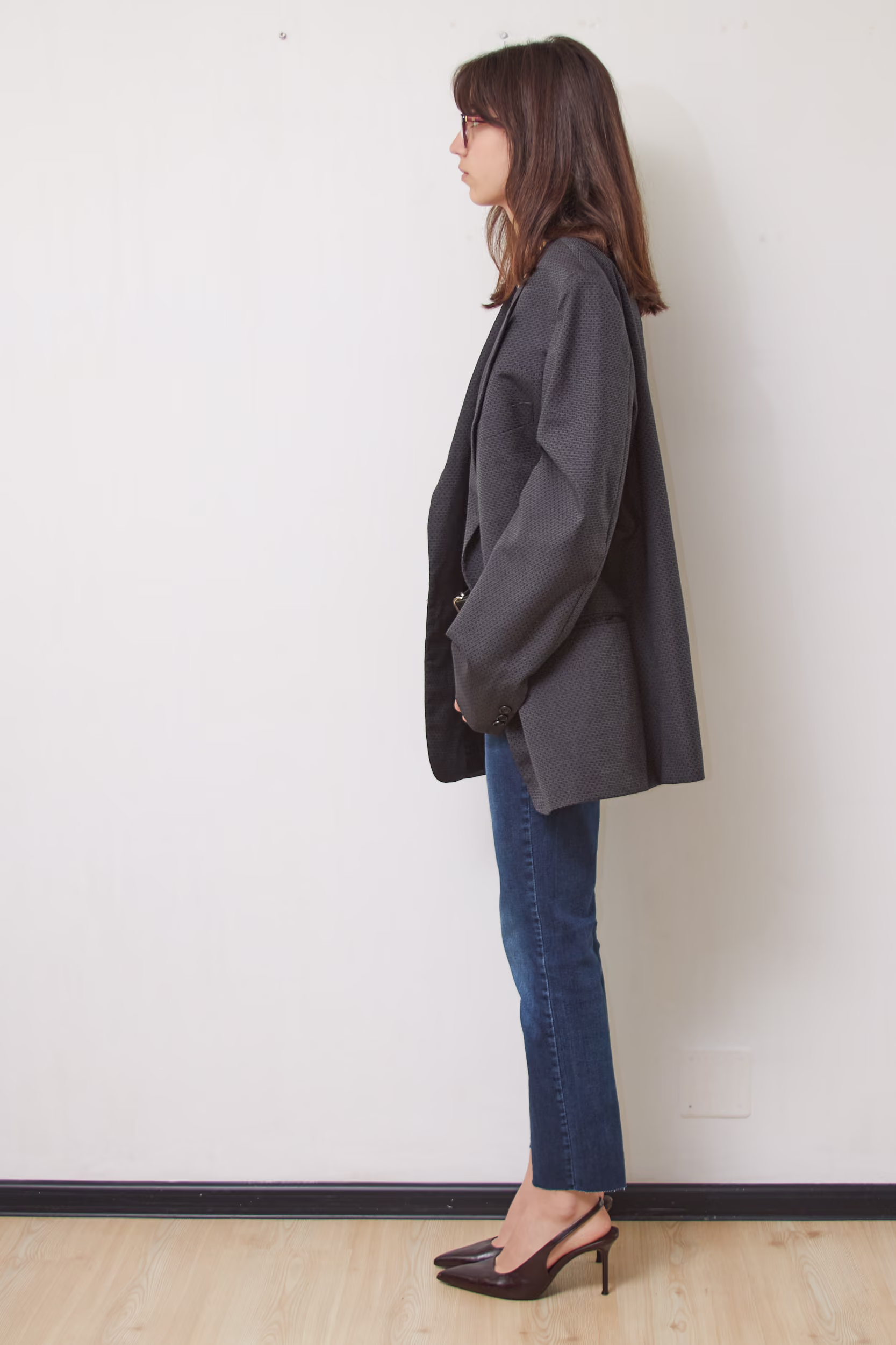Sacou Vintage Calvin Klein din Lână Virgină Gri Antracit, Mărime M/L - imagine 3