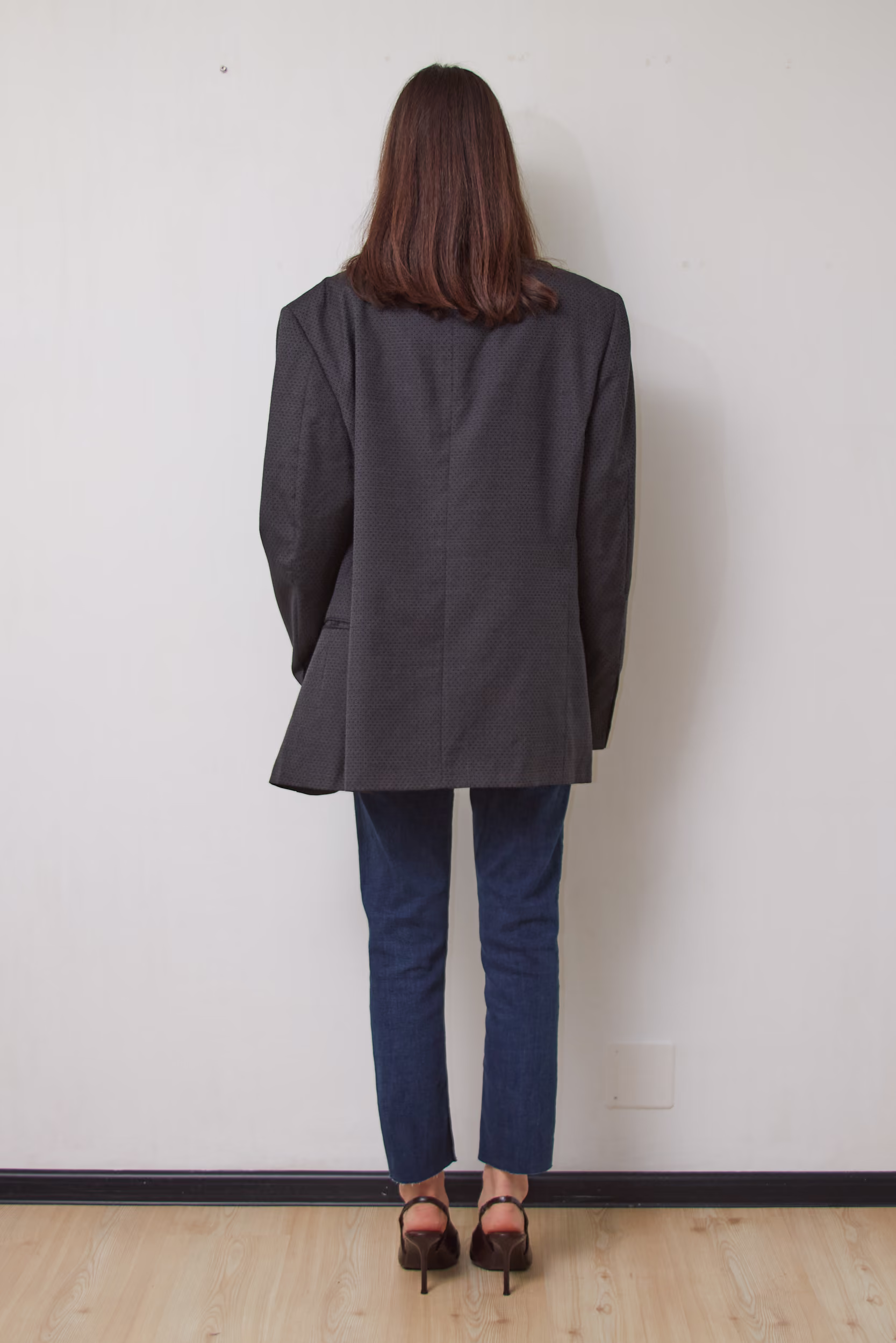 Sacou Vintage Calvin Klein din Lână Virgină Gri Antracit, Mărime M/L - imagine 4
