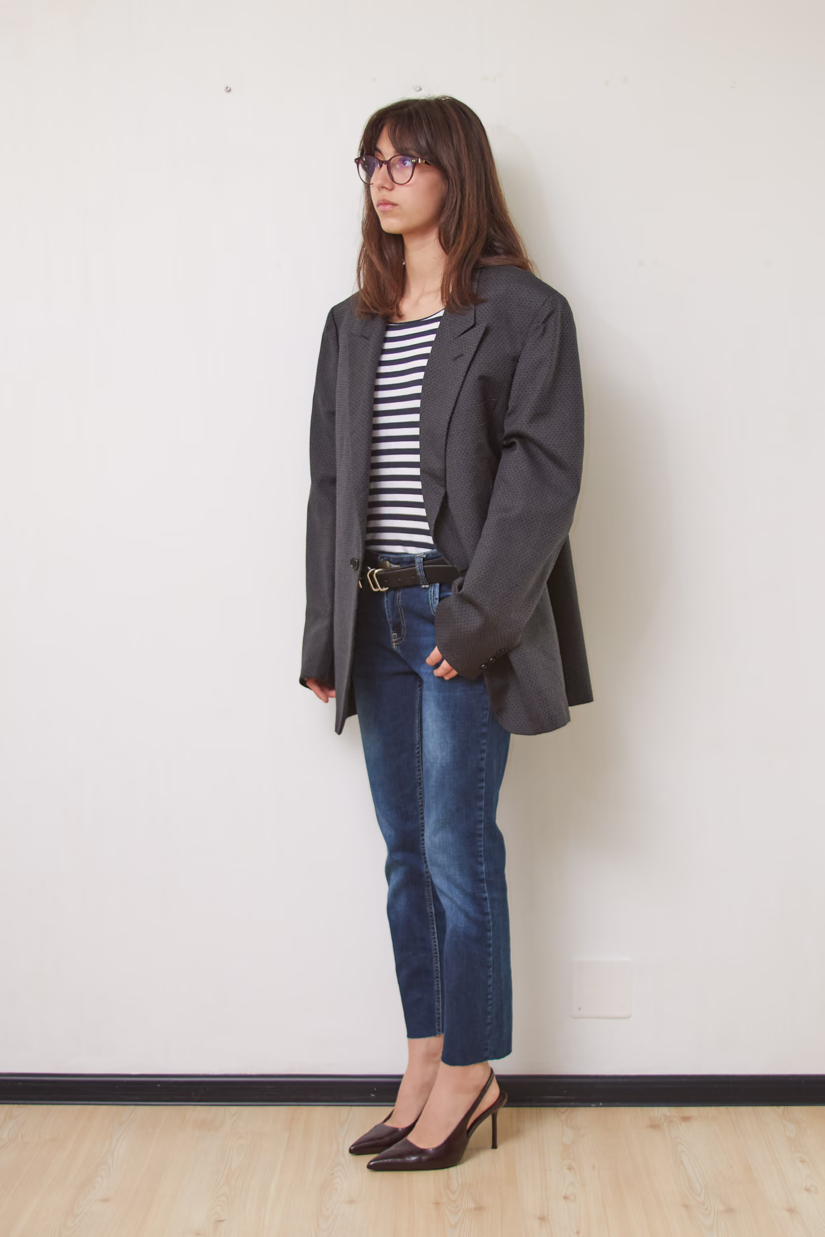 Sacou Vintage Calvin Klein din Lână Virgină Gri Antracit, Mărime M/L - imagine 5