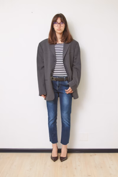 Sacou Vintage Calvin Klein din Lână Virgină Gri Antracit, Mărime M/L