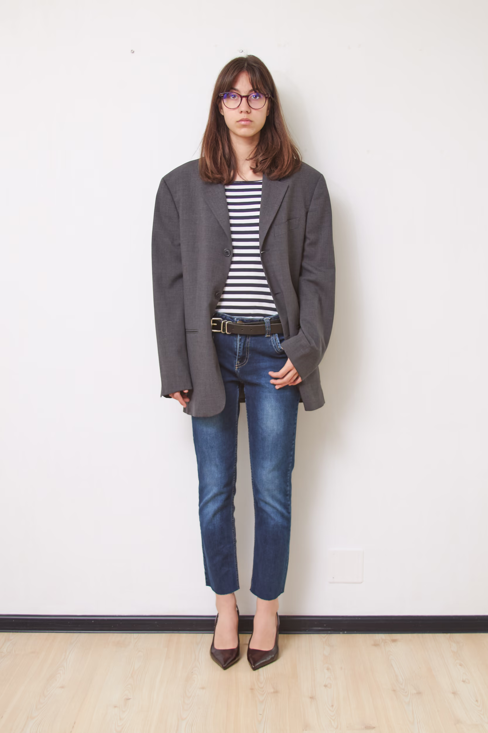 Sacou Vintage Calvin Klein din Lână Virgină Gri Antracit, Mărime M/L