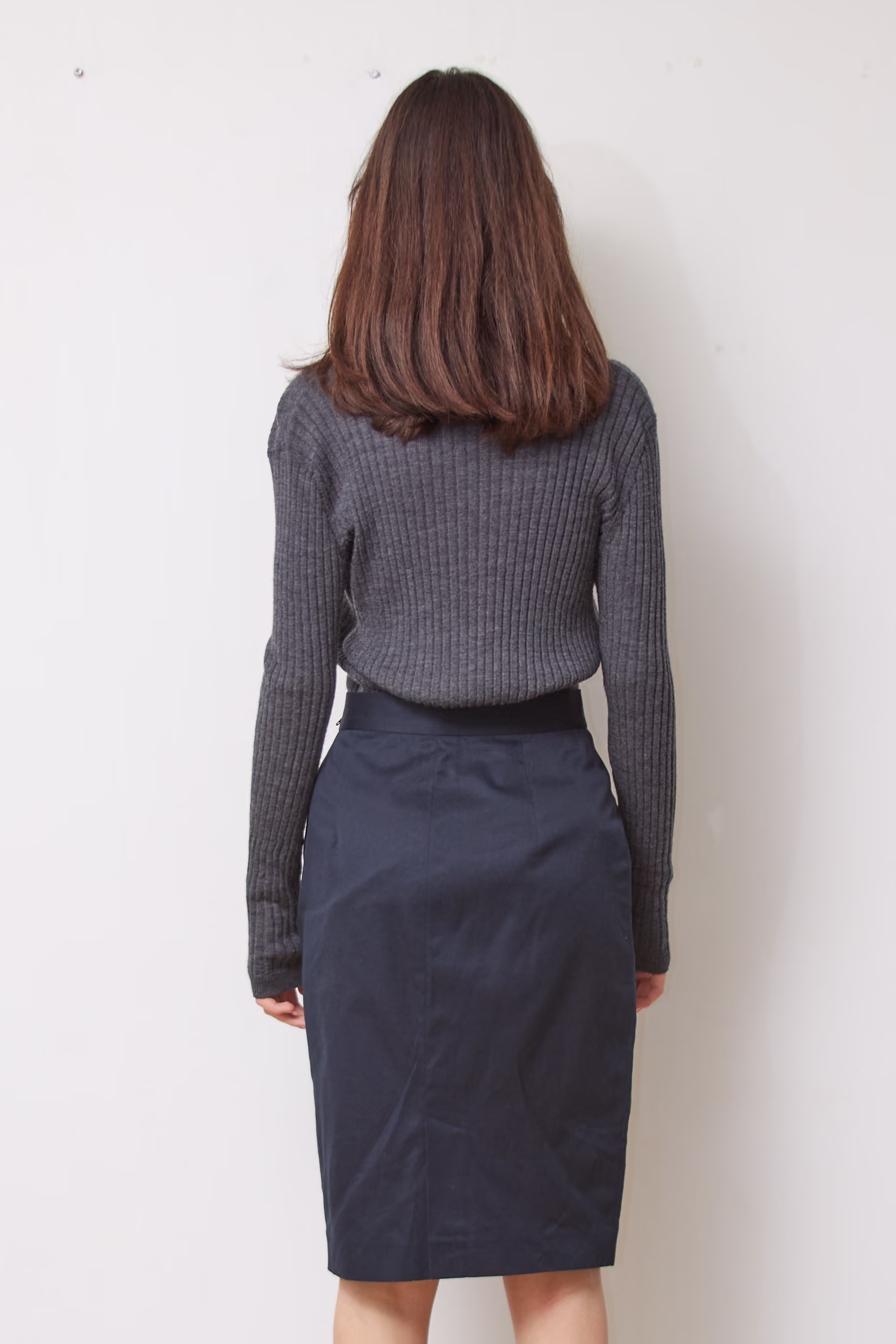 Fustă Creion Vintage Les Copains din Bumbac Satinat 100% Bleumarin, Mărime XS/S - imagine 4