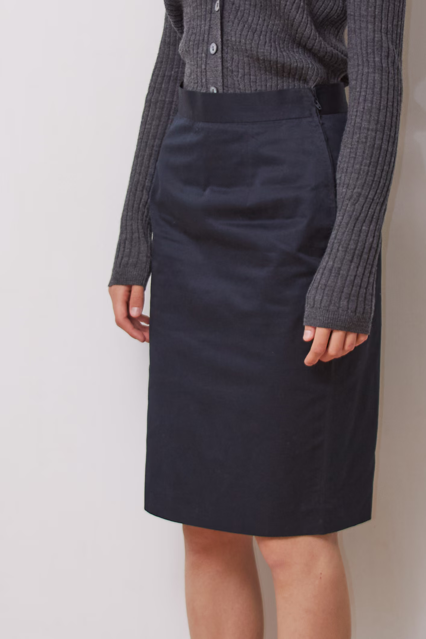 Fustă Creion Vintage Les Copains din Bumbac Satinat 100% Bleumarin, Mărime XS/S - imagine 5