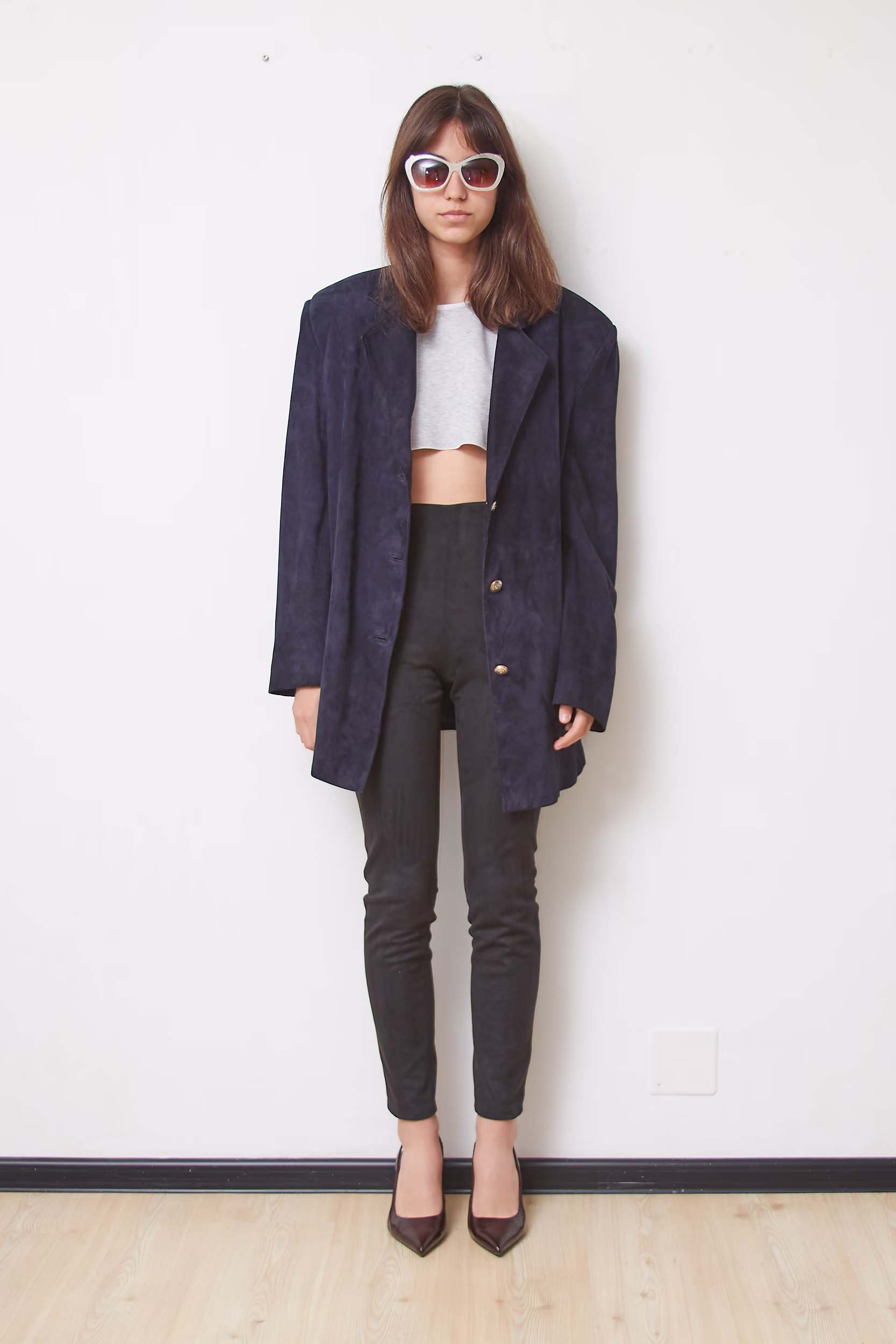 Sacou Vintage din Piele Întoarsă (Suede) – Bleumarin închis - L