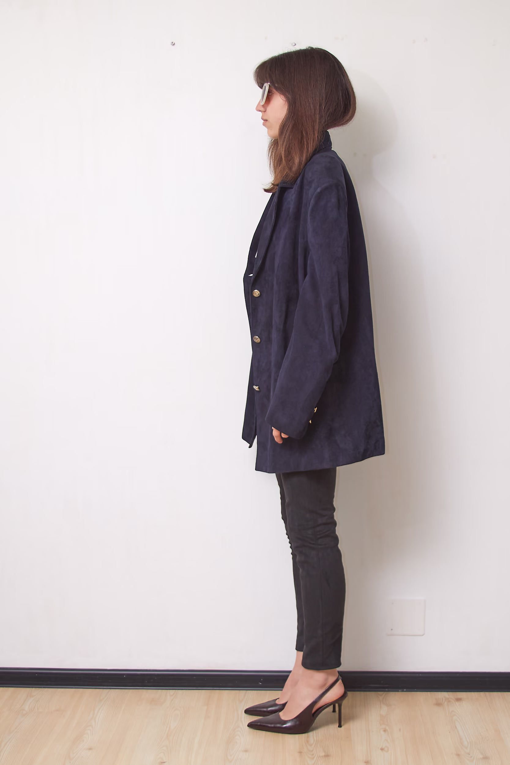 Sacou Vintage din Piele Întoarsă (Suede) – Bleumarin închis - L - imagine 5
