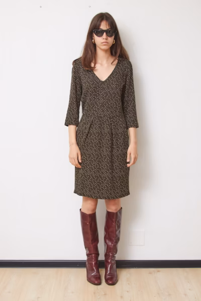 Rochie Emme Marella by MaxMara din Jerseu de Viscoză cu Imprimeu Geometric Kaki, Mărime M/L
