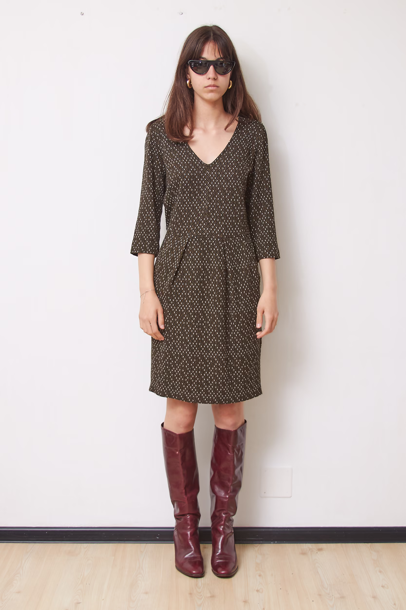 Rochie Emme Marella by MaxMara din Jerseu de Viscoză cu Imprimeu Geometric Kaki, Mărime M/L