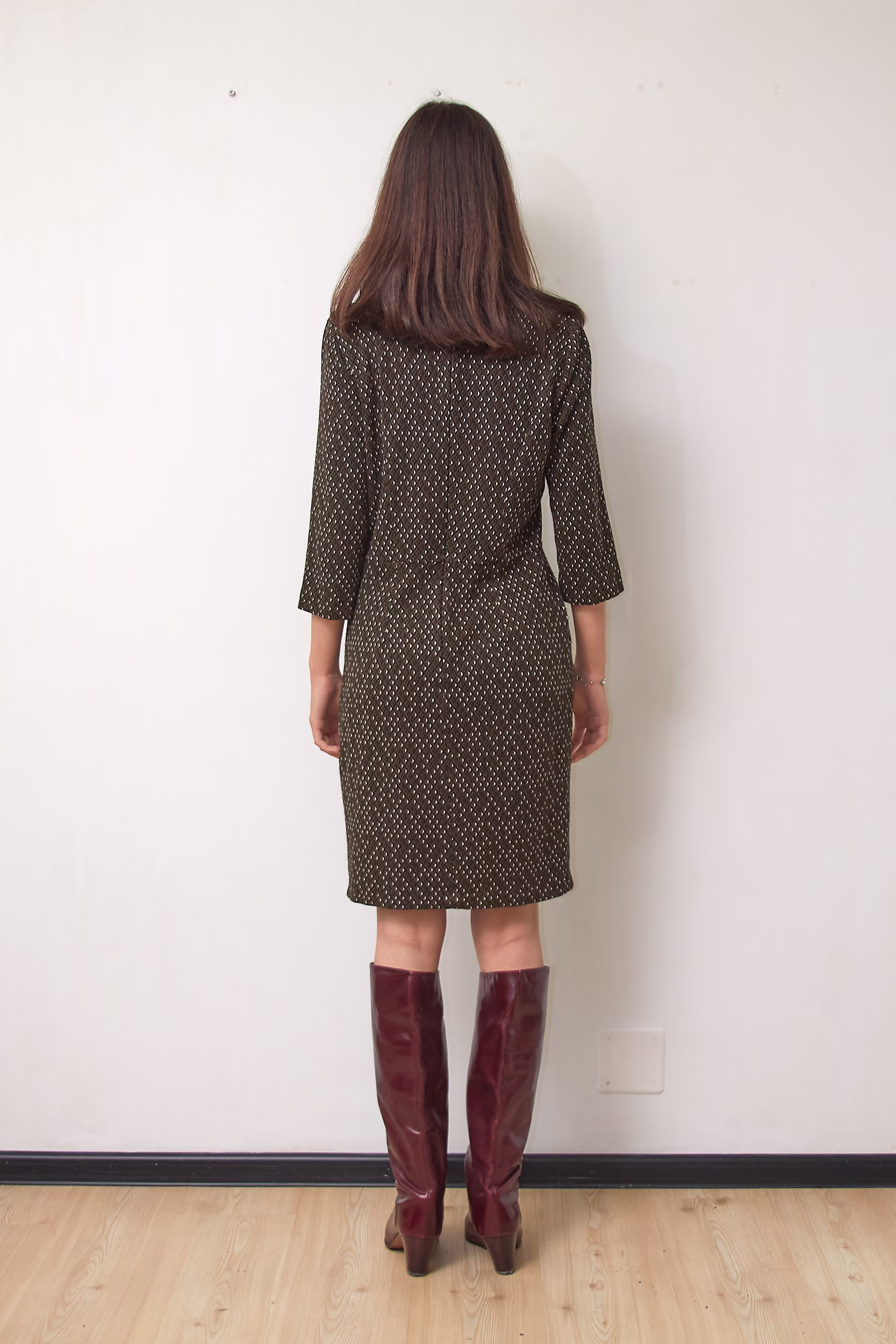Rochie Emme Marella by MaxMara din Jerseu de Viscoză cu Imprimeu Geometric Kaki, Mărime M/L - imagine 3