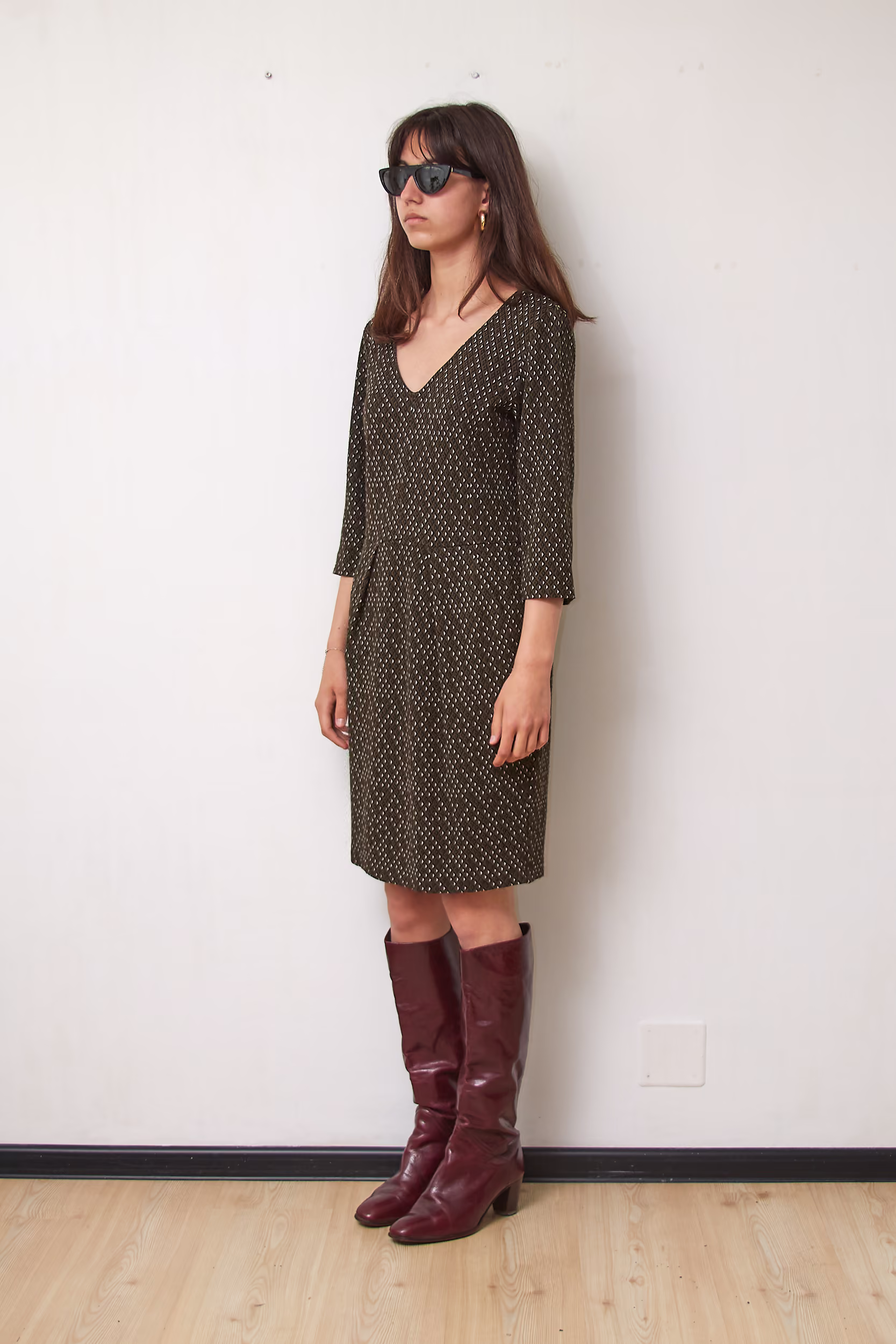 Rochie Emme Marella by MaxMara din Jerseu de Viscoză cu Imprimeu Geometric Kaki, Mărime M/L - imagine 4
