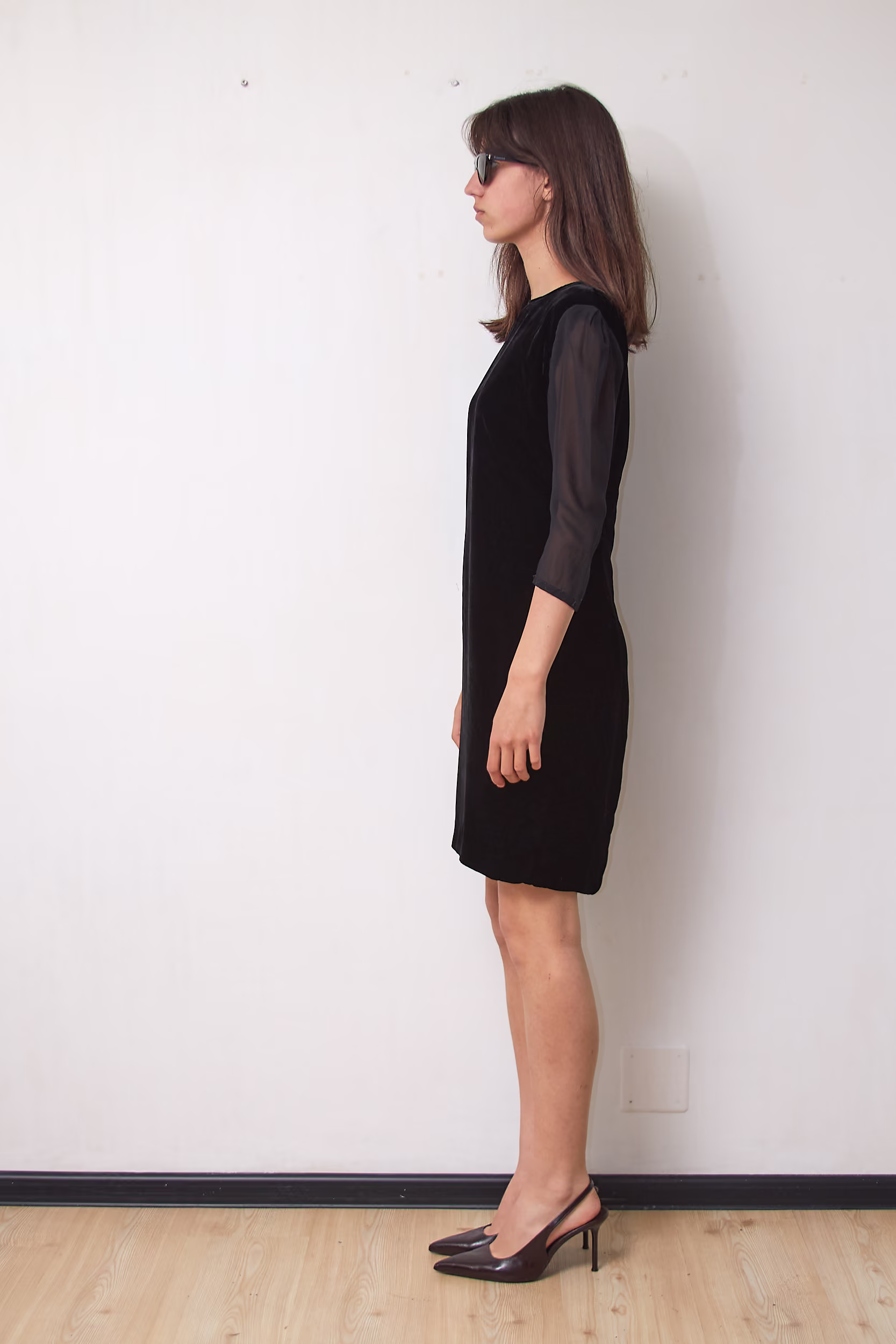 Rochie Vintage Midi din Catifea cu Mâneci din Voal Fin, Mărime XS/S - imagine 3