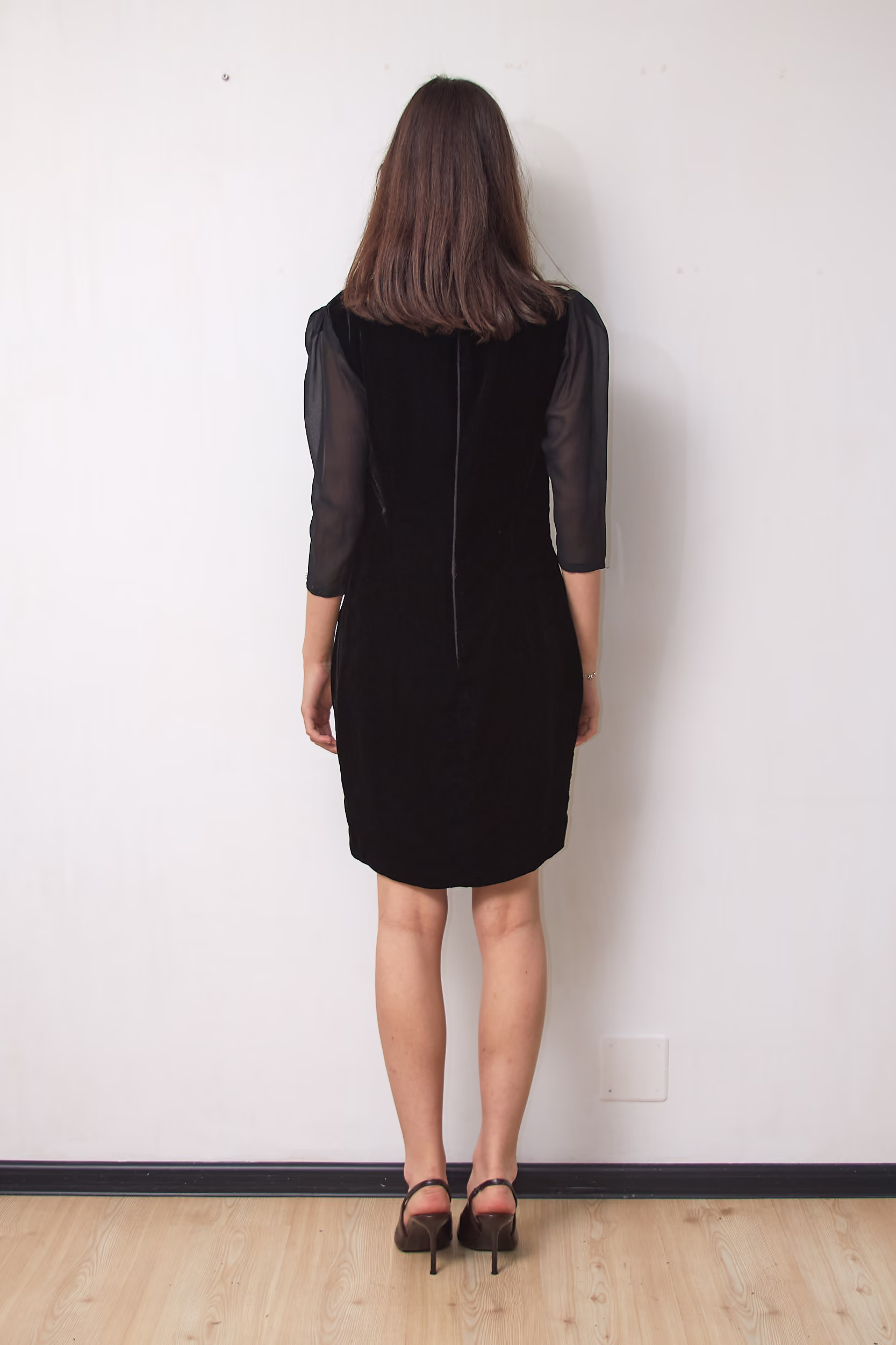 Rochie Vintage Midi din Catifea cu Mâneci din Voal Fin, Mărime XS/S - imagine 4
