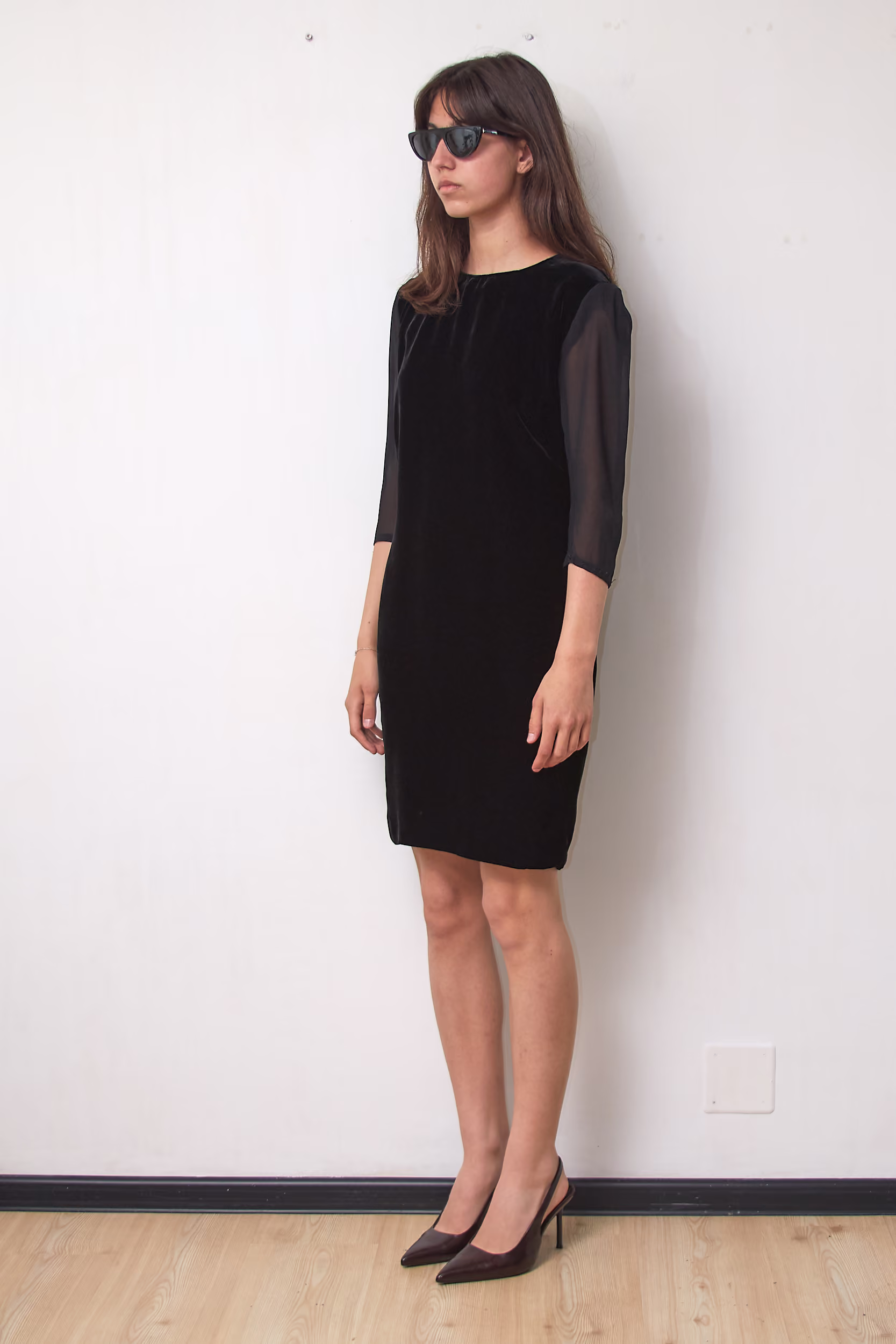 Rochie Vintage Midi din Catifea cu Mâneci din Voal Fin, Mărime XS/S - imagine 5