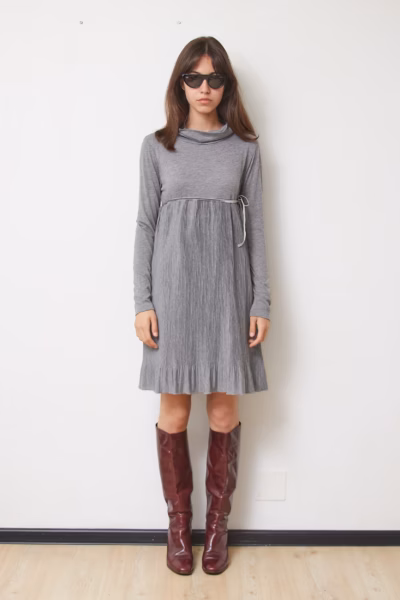 Rochie Tunică Vintage Miss Grant Gri Melanj Plisată, Mărime XS (teen 13-15 ani)