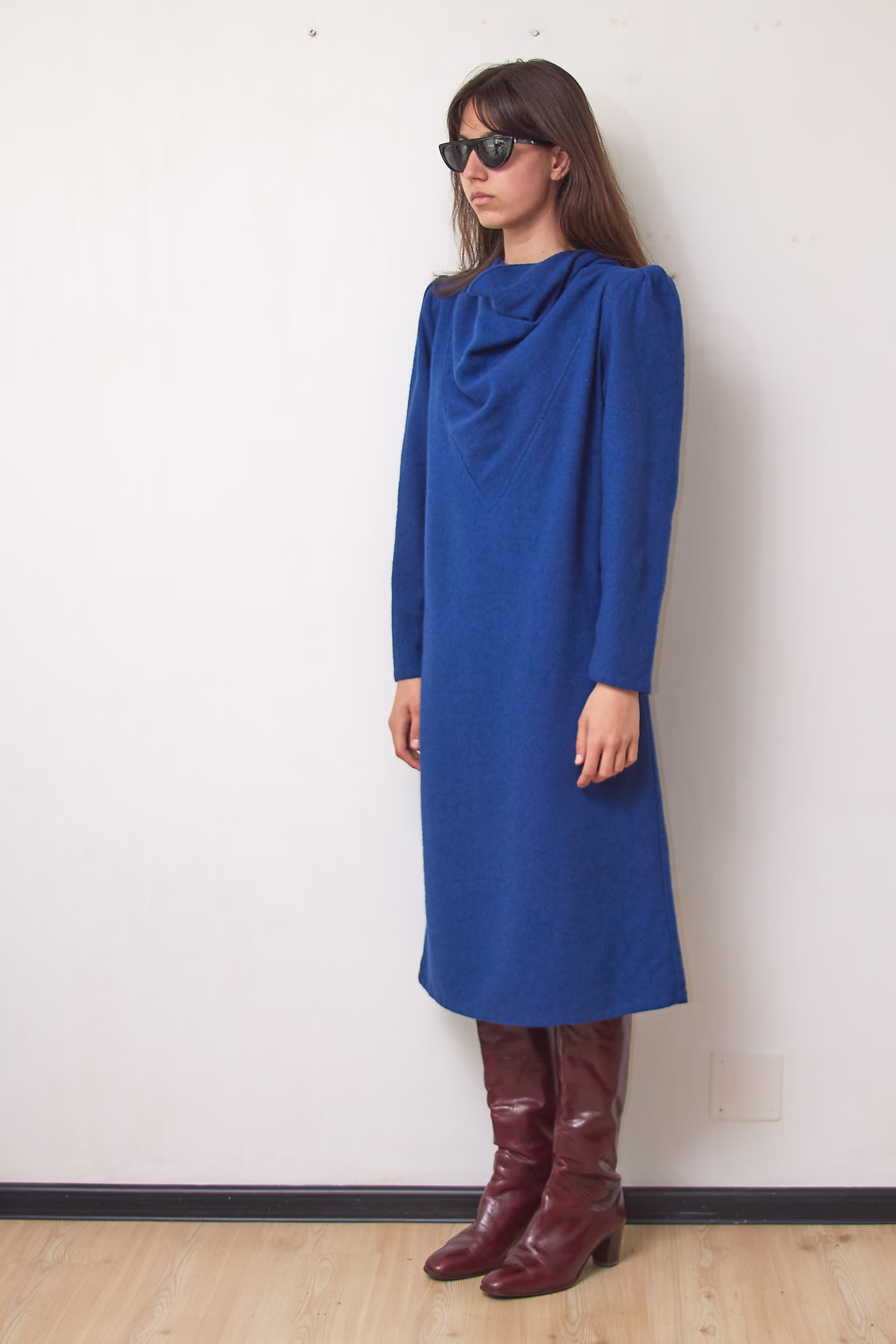 Rochie Vintage Gabrielle V. din Lână 100% Albastru Regal, Mărime M/L - imagine 5