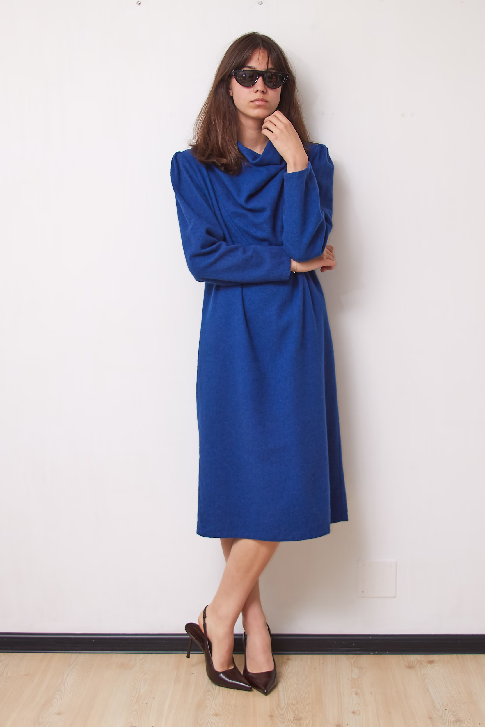 Rochie Vintage Gabrielle V. din Lână 100% Albastru Regal, Mărime M/L