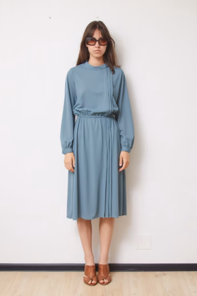 Rochie Vintage Wincheser London Midi Vernil cu Pliuri Geometrice, Mărime S/M (38)
