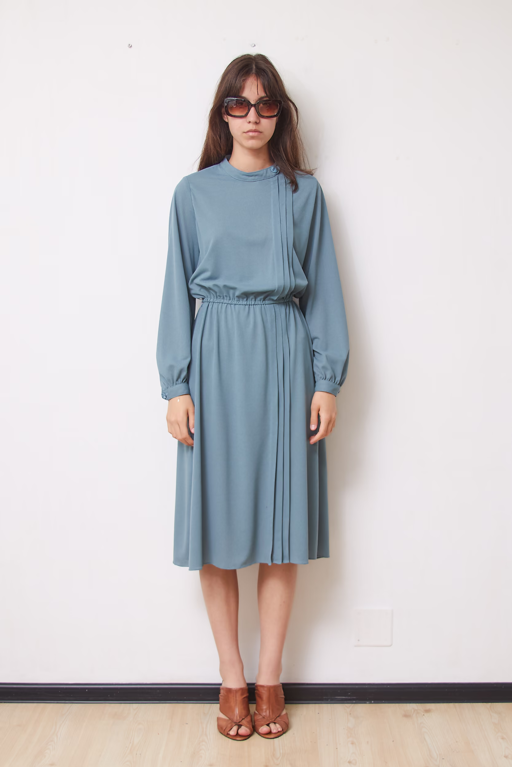 Rochie Vintage Wincheser London Midi Vernil cu Pliuri Geometrice, Mărime S/M (38)