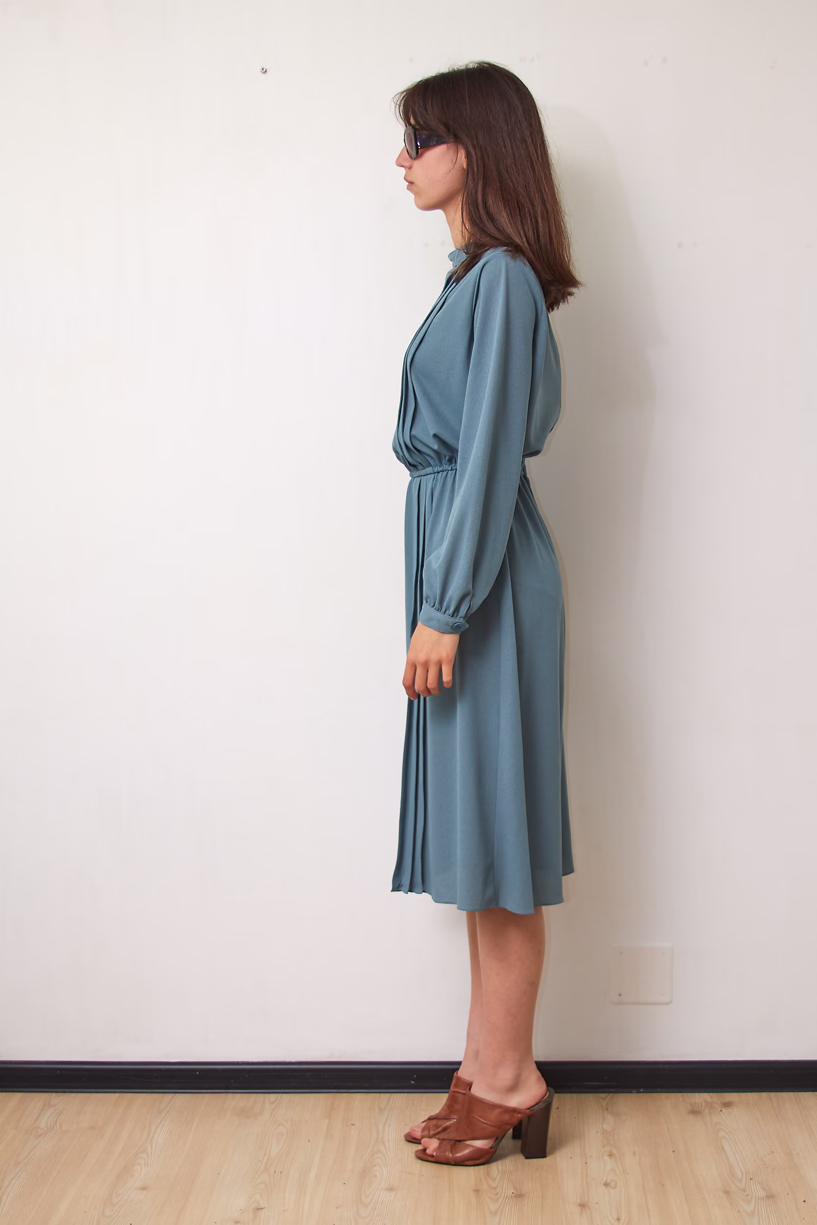 Rochie Vintage Wincheser London Midi Vernil cu Pliuri Geometrice, Mărime S/M (38) - imagine 3