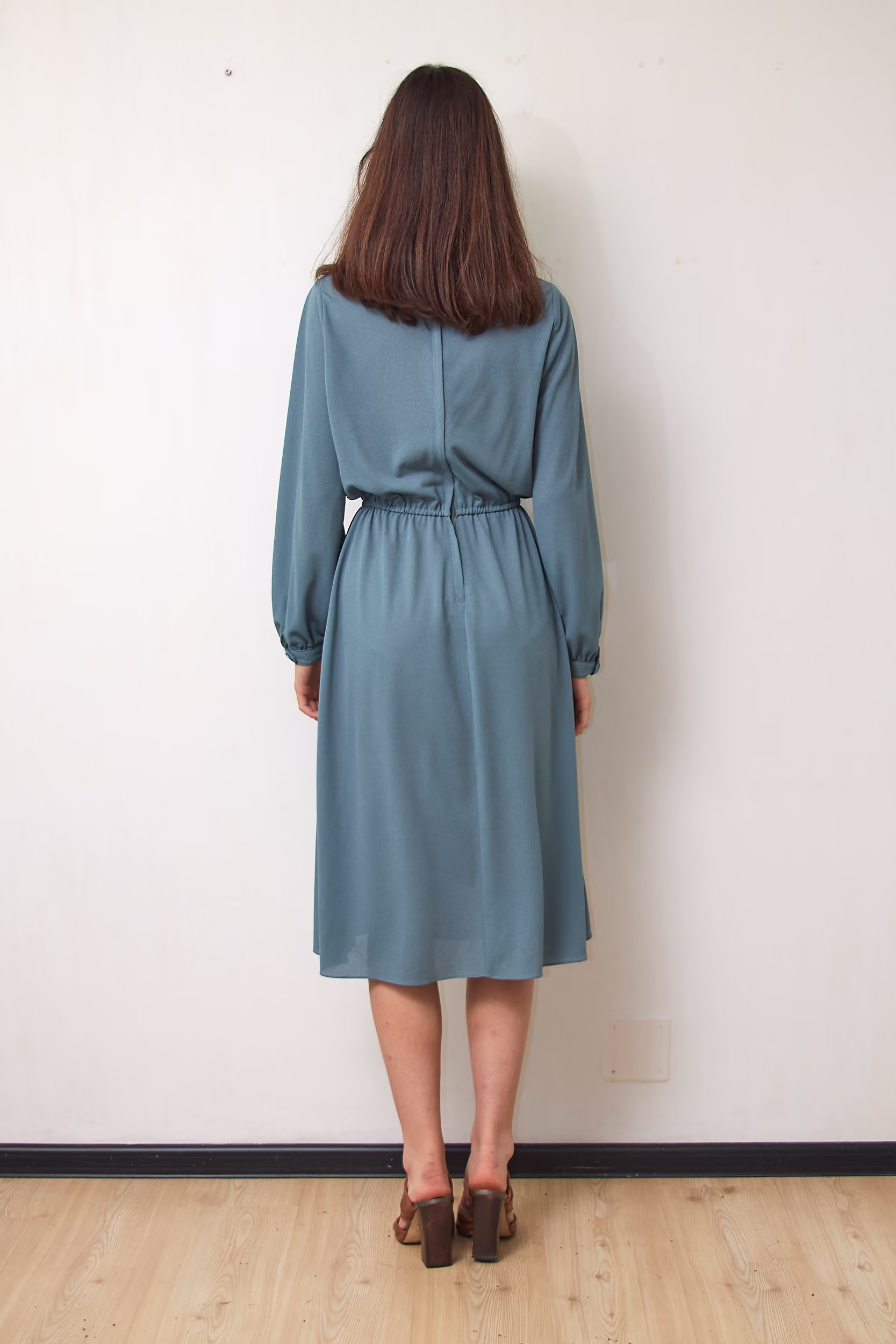 Rochie Vintage Wincheser London Midi Vernil cu Pliuri Geometrice, Mărime S/M (38) - imagine 4