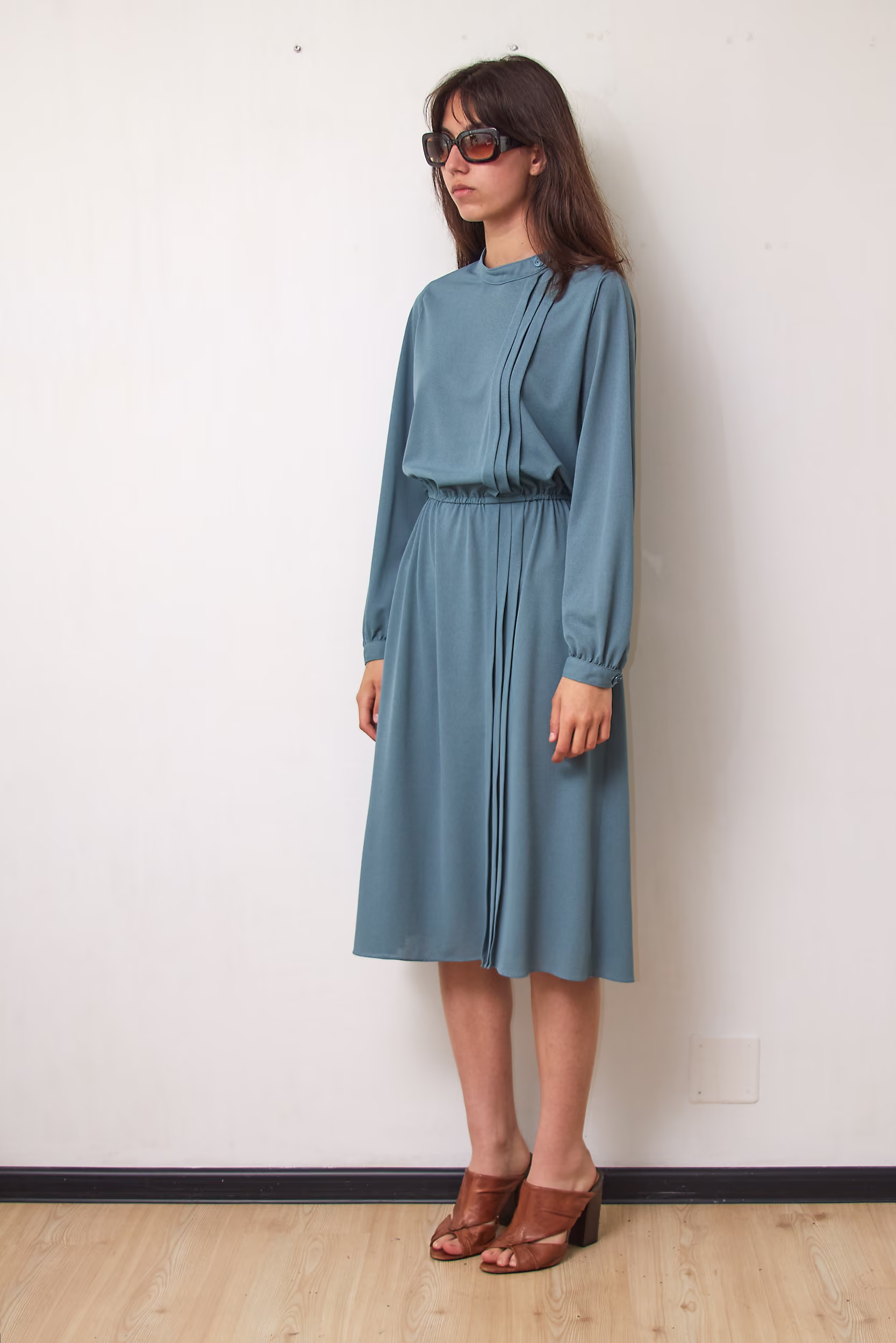 Rochie Vintage Wincheser London Midi Vernil cu Pliuri Geometrice, Mărime S/M (38) - imagine 5