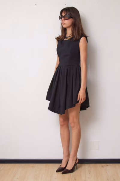 Rochie Premium Mangano Cocktail Cloche Negră cu Detaliu Metalic Auriu, Mărime S
