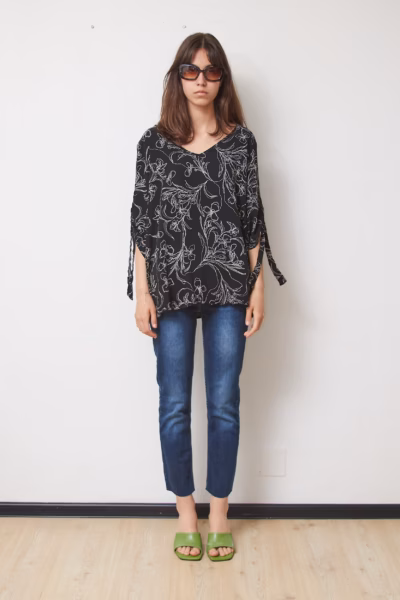 Bluză Premium Persona by Marina Rinaldi din Viscoză 100% Negră cu Imprimeu Floral, Mărime L/XL
