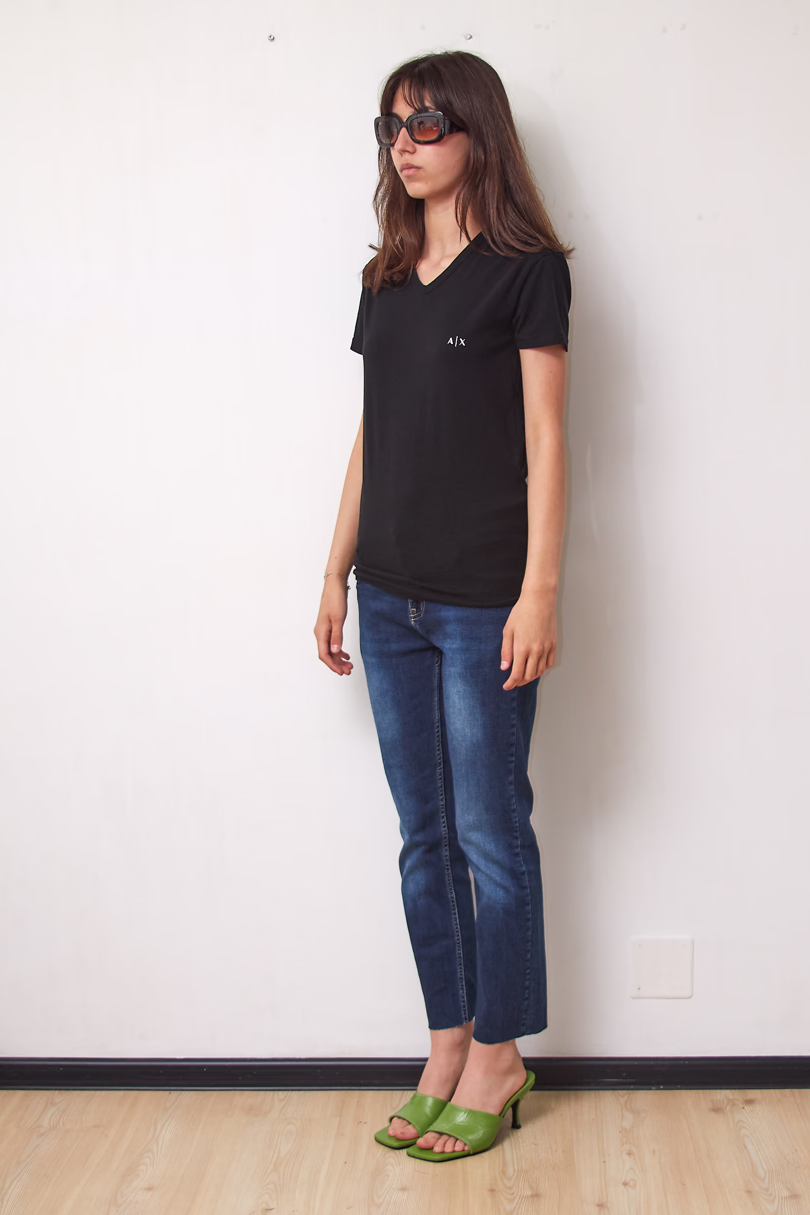Tricou Armani Exchange Underwear Negru cu Decolteu în V și Logo, Mărime S