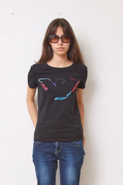 Tricou Premium Emporio Armani Negru cu Logo Vultur din Paiete, Mărime S (38)
