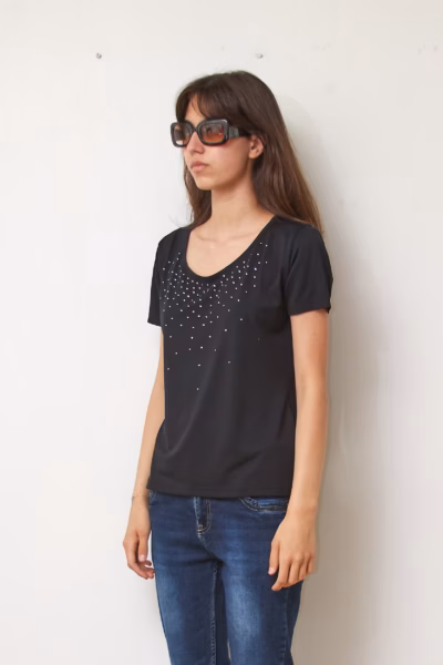Tricou Luisa Spagnoli din Jerseu de Nylon cu Cristale, Mărime M
