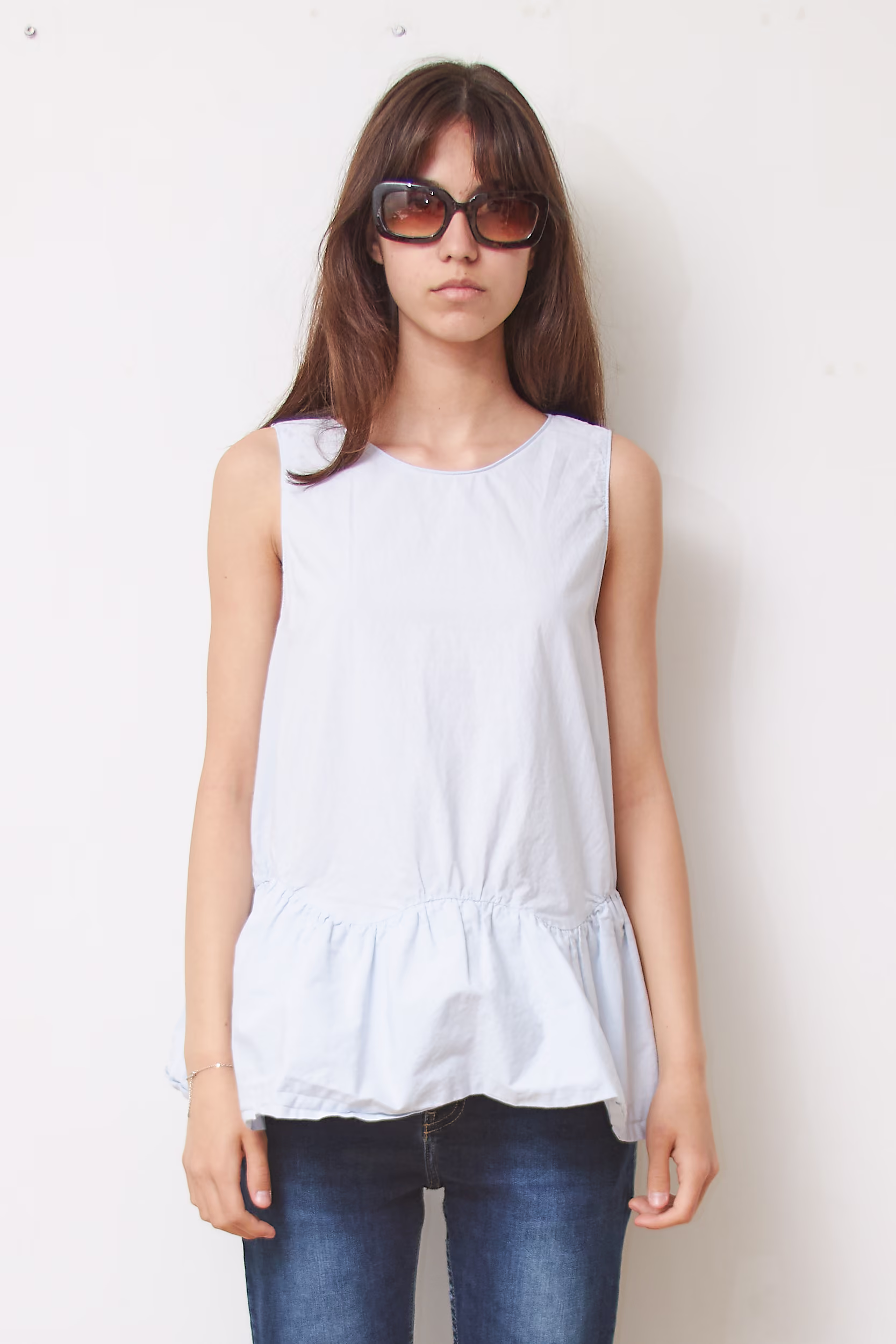 Top cu peplum din bumbac Azuriu - M - imagine 2