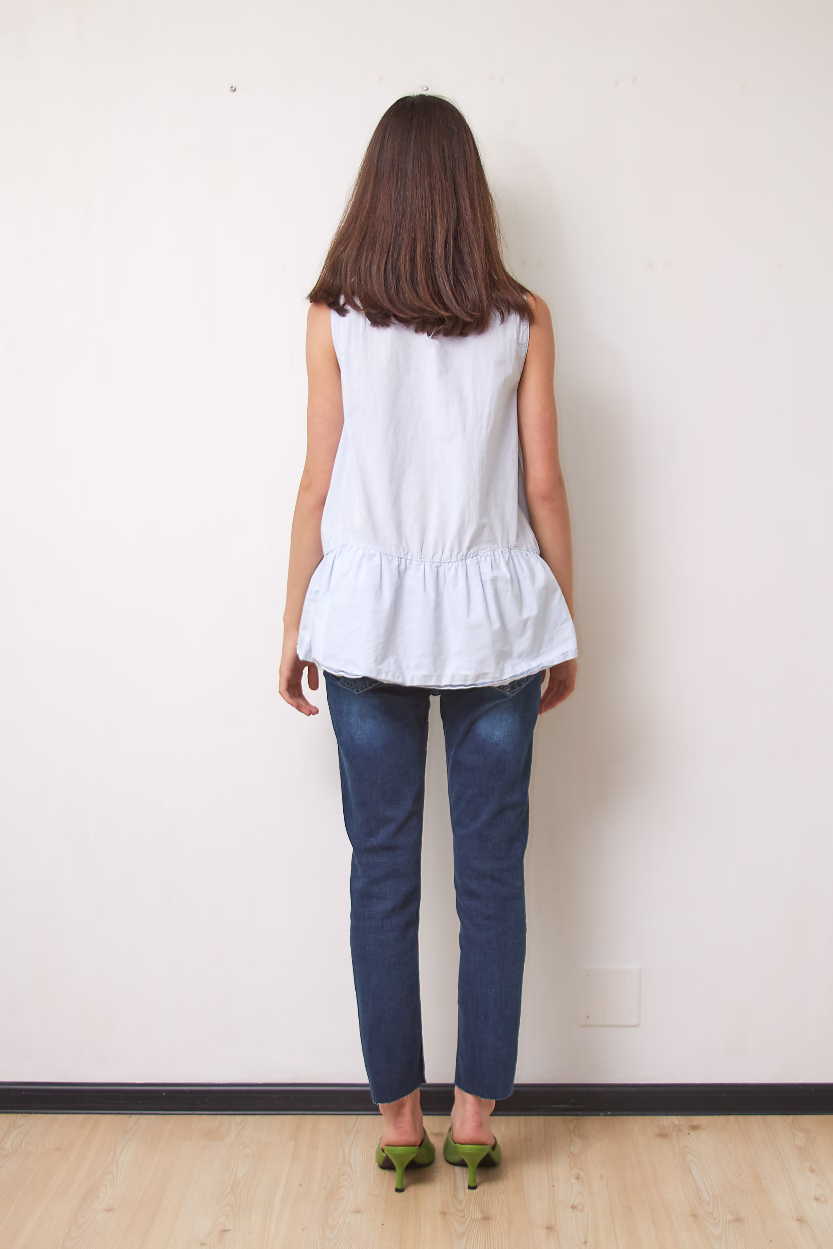 Top cu peplum din bumbac Azuriu - M - imagine 3