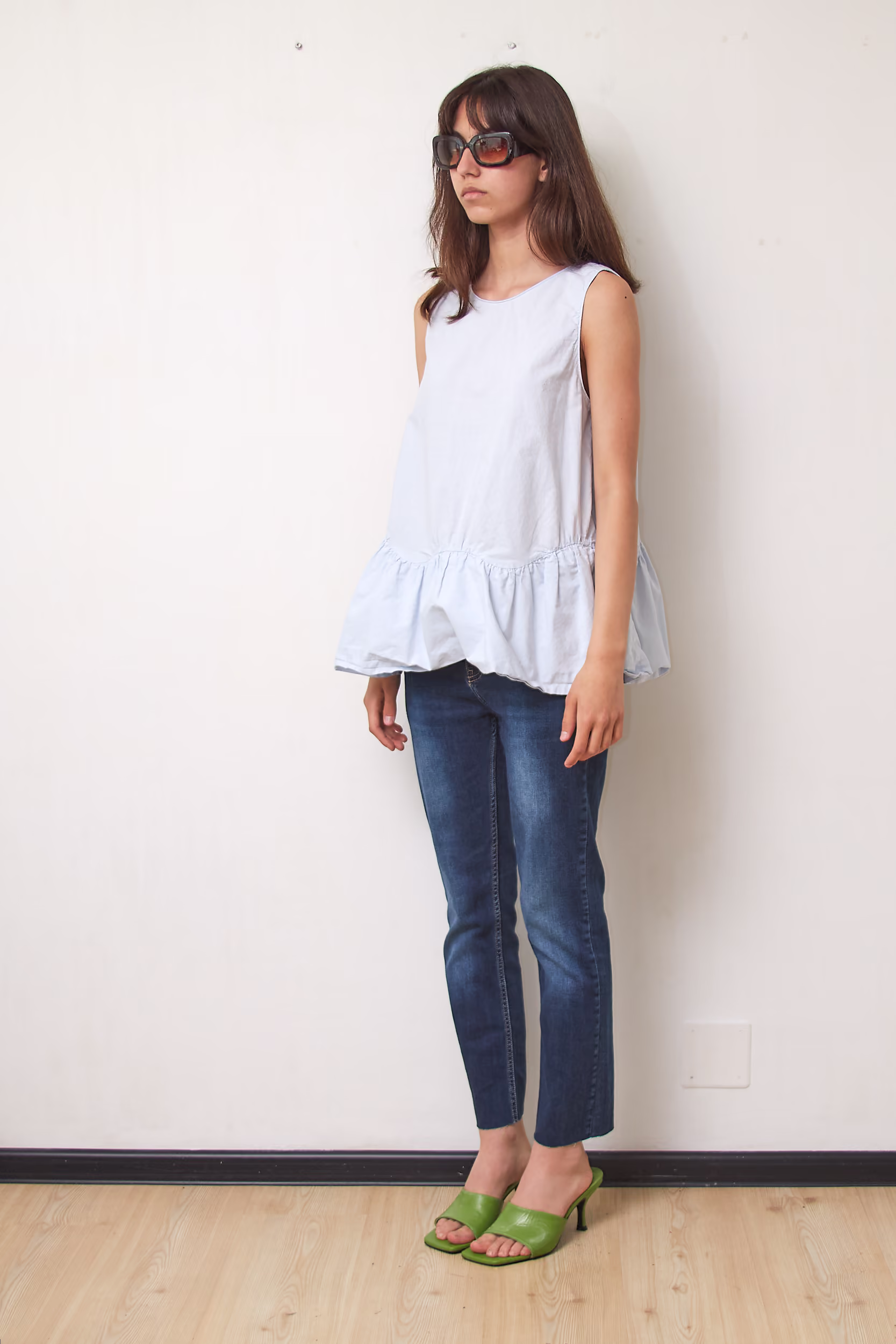 Top cu peplum din bumbac Azuriu - M