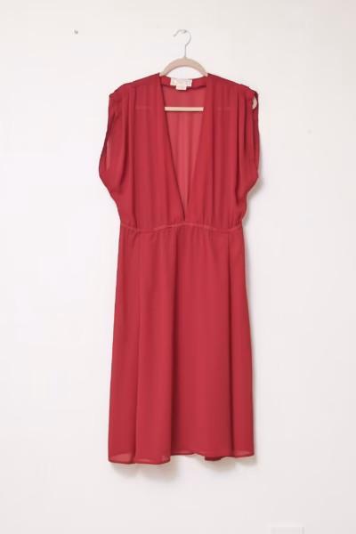 Rochie Vintage BB Avantgarde Midi Fluidă Roșu Zmeură cu Decolteu Adânc, Mărime M/L